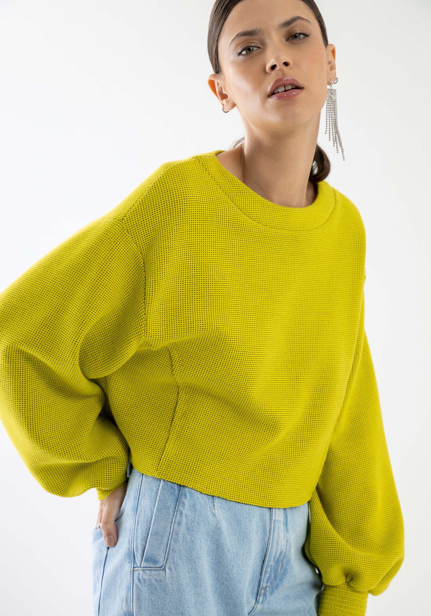 Blus&atilde;o Oversized Cropped Minimal com Textura, , large.