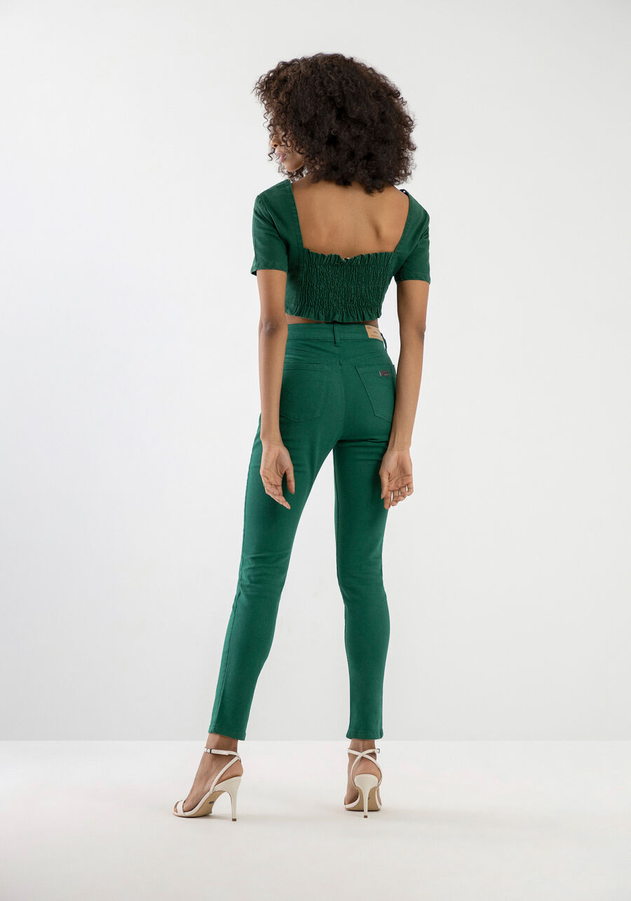 Calça Jeans Skinny Color Cropped Super Alta, VERDE KOLINA. Calça Jeans Skinny Color Cropped Super Alta, VERDE KOLINA, large.