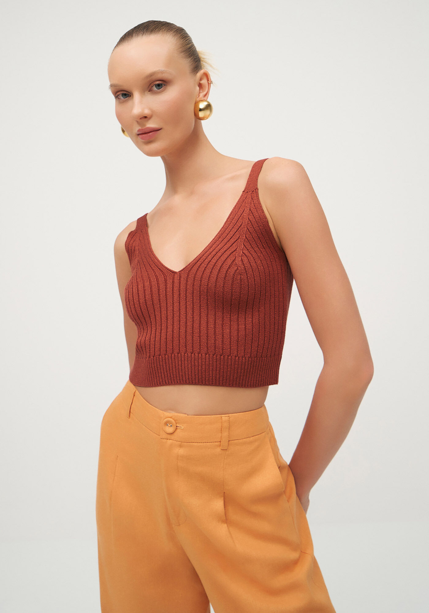 Blusa Cropped em Tric&ocirc; com Decote V, , large.