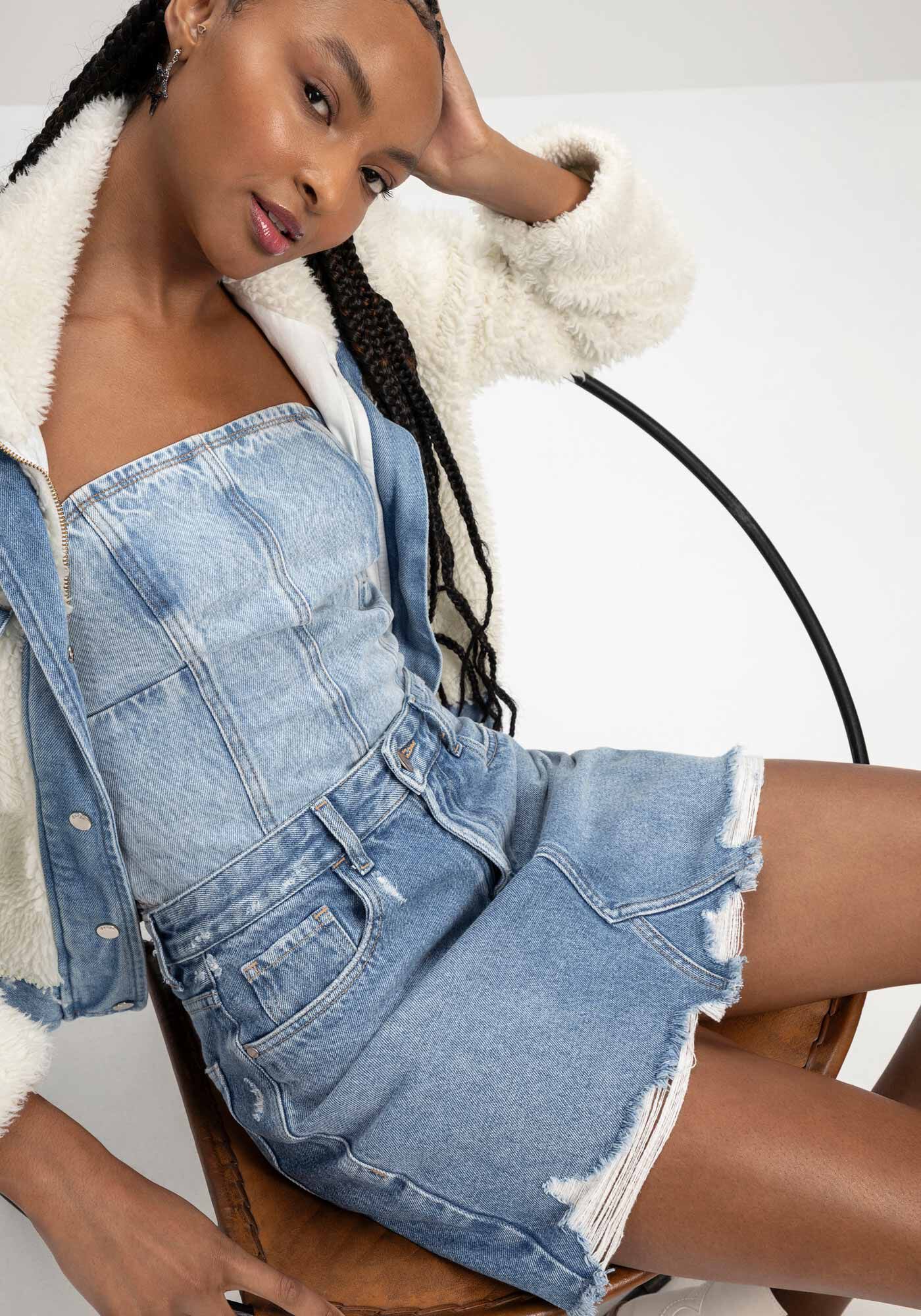 Saia jeans com zip na frente sales