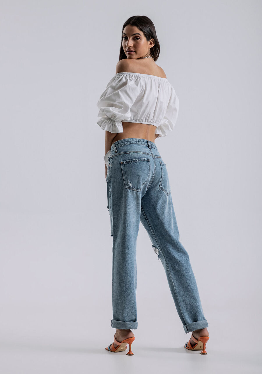 Calça Jeans Reta Ampla com Cintura Baixa, JEANS. Calça Jeans Reta Ampla com Cintura Baixa, JEANS, large.