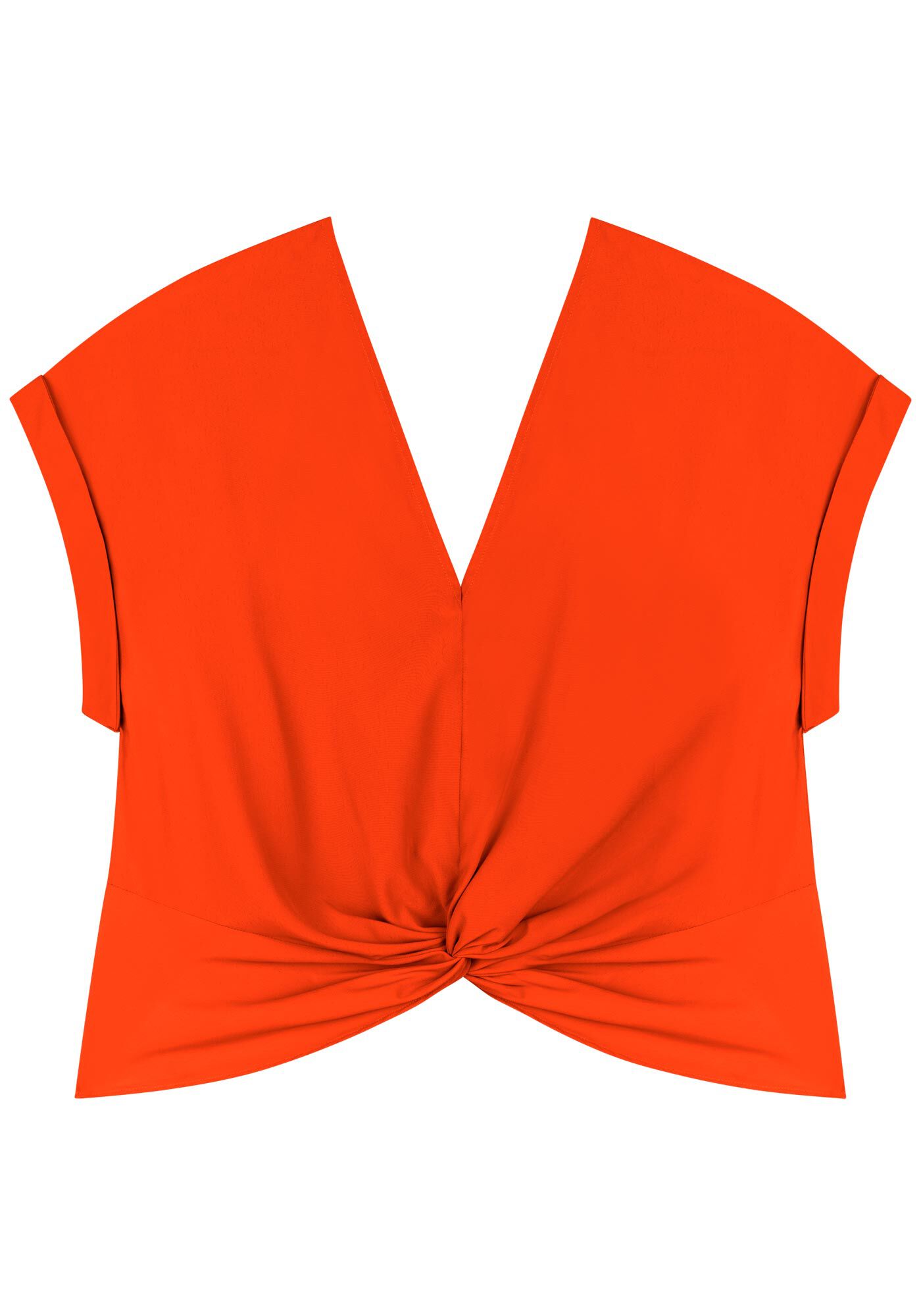 Blusa De Mangas Curtas Com Decote Em V E Tor&ccedil;&atilde;o Frontal, , large.