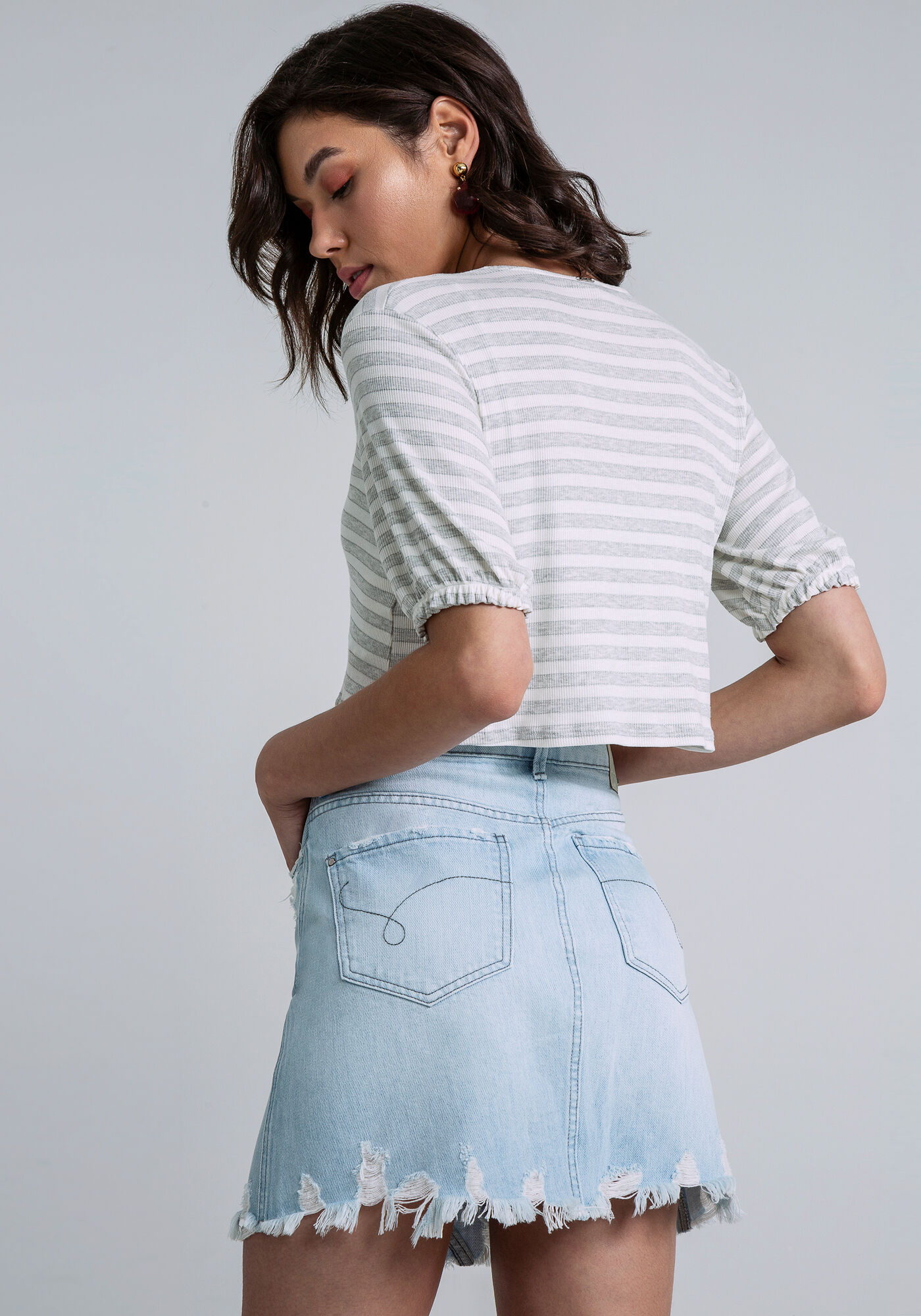 Cardigan Cropped com Top Reto, CINZA, large.