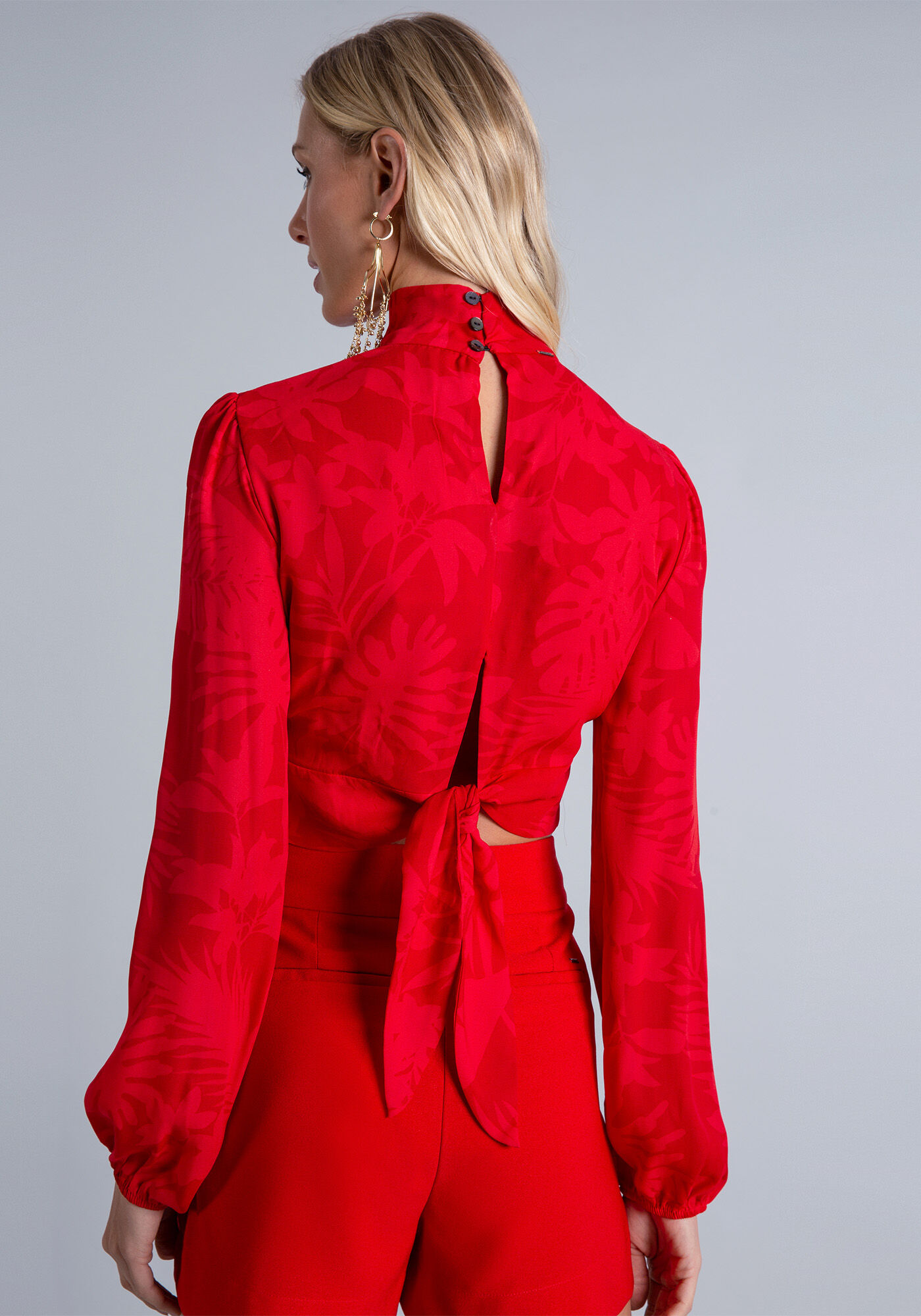 Blusa Cropped Gola Alta Amarra&ccedil;&atilde;o, , large.