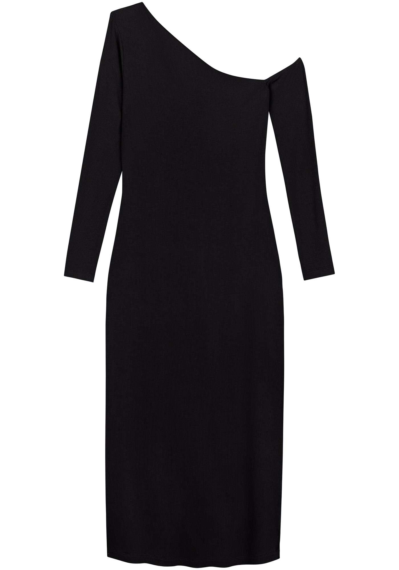 Vestido Um Ombro S&oacute; Ch&aacute; Em Malha Canelada, , large.