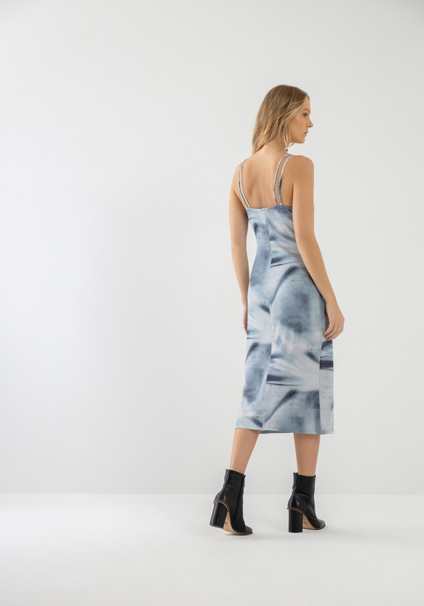 Vestido Midi Estampado em Malha com Fenda, , large.