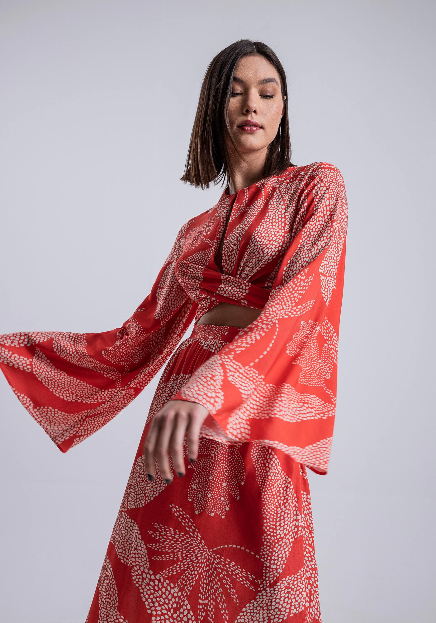 Blusa Manga M&aacute;xi em Viscose com Transpasse, , large.