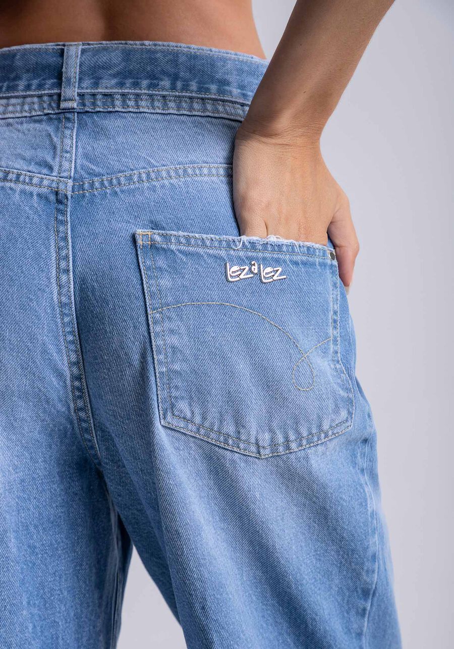 Calça Jeans Wide Leg com Cinto, JEANS, large.