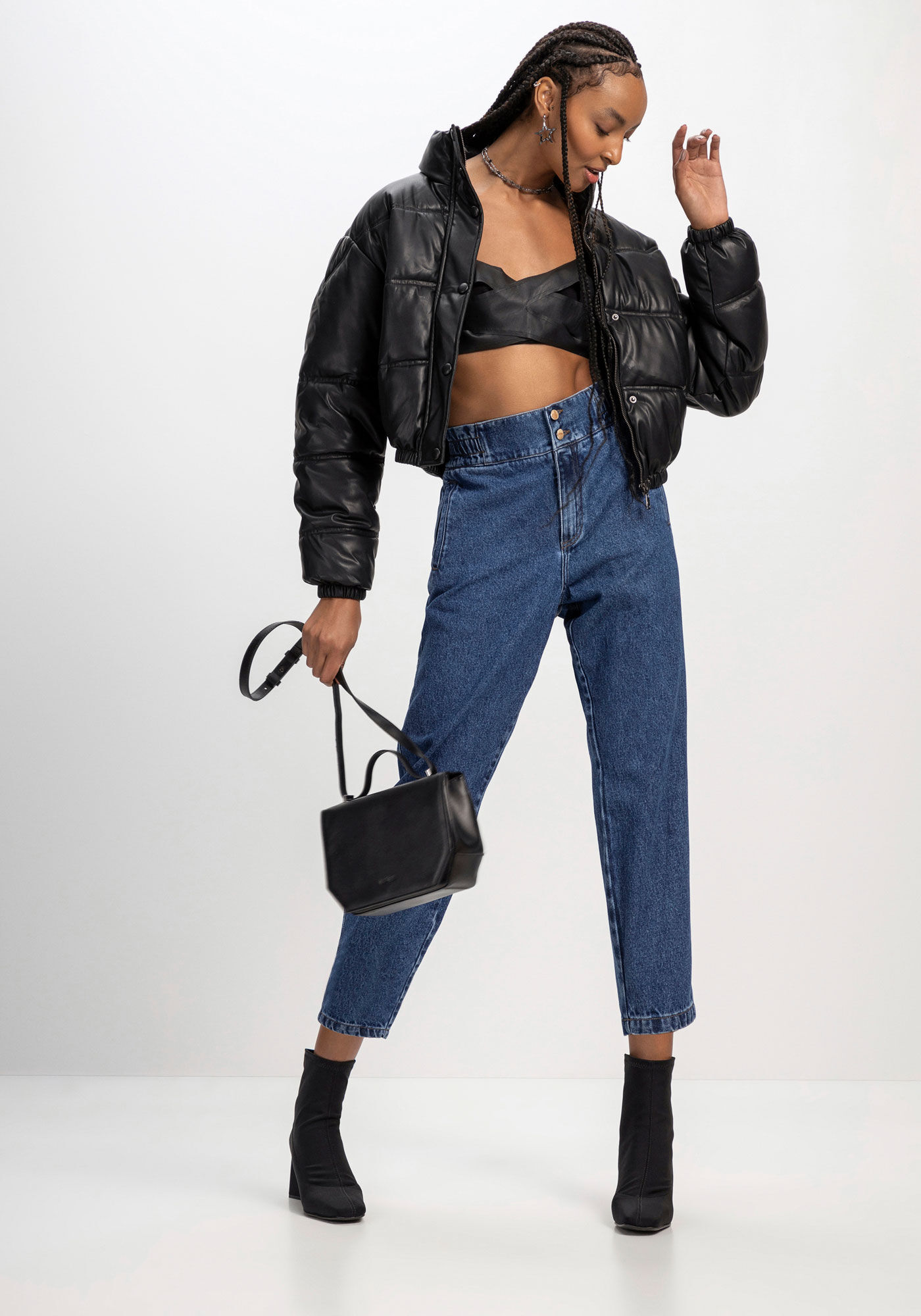 Cal&ccedil;a Jeans Cropped Alfaiataria com El&aacute;stico C&oacute;s, JEANS, large.