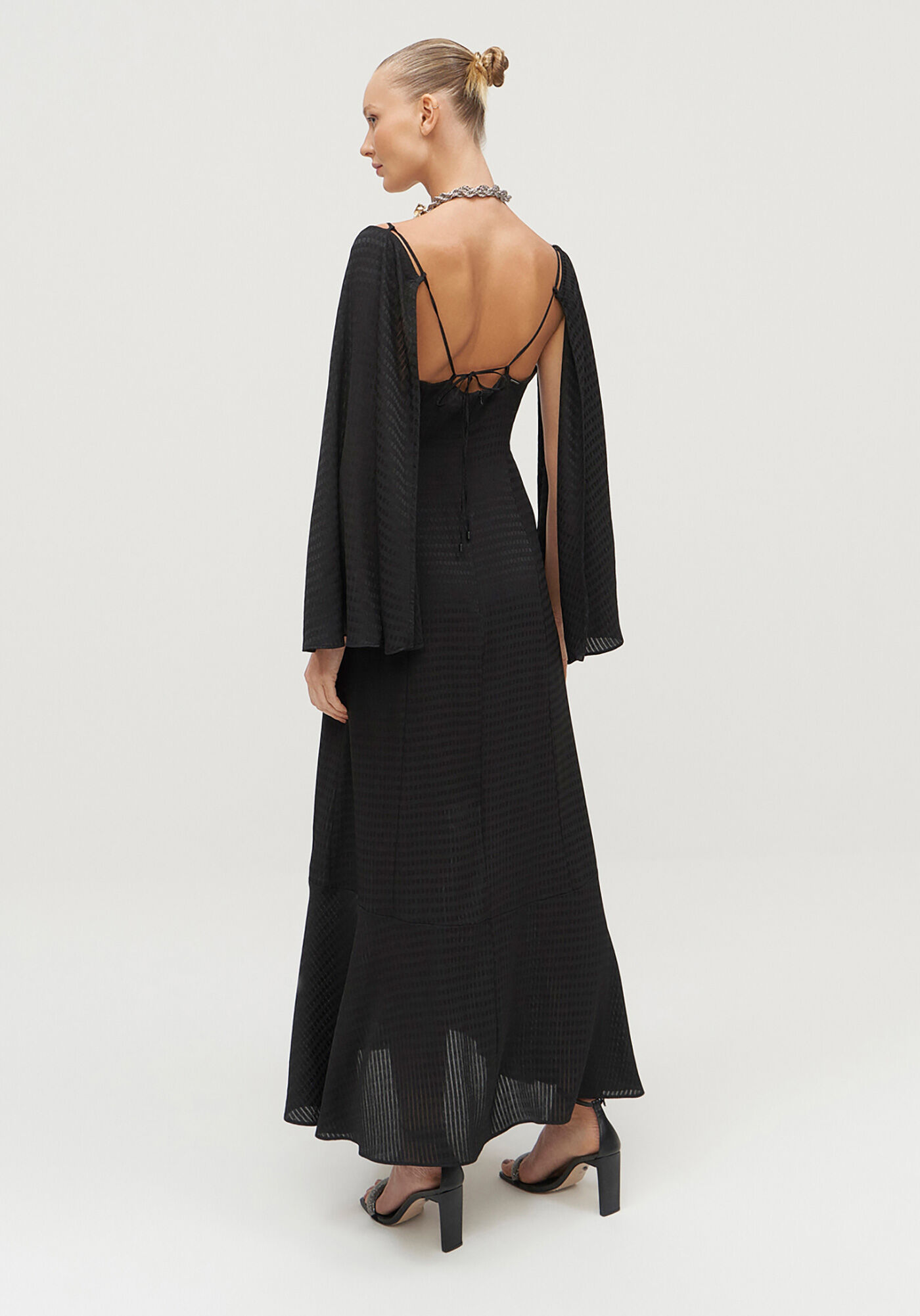 Vestido Longo com Manga Longa Flare Remov&iacute;vel, , large.