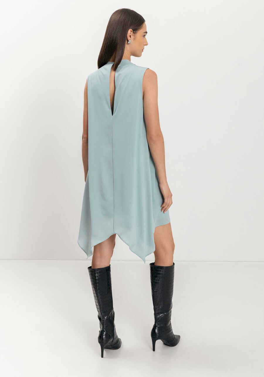 Vestido Curto Com Gola Degagê Em Chiffon, . Vestido Curto Com Gola Degagê Em Chiffon, , large.