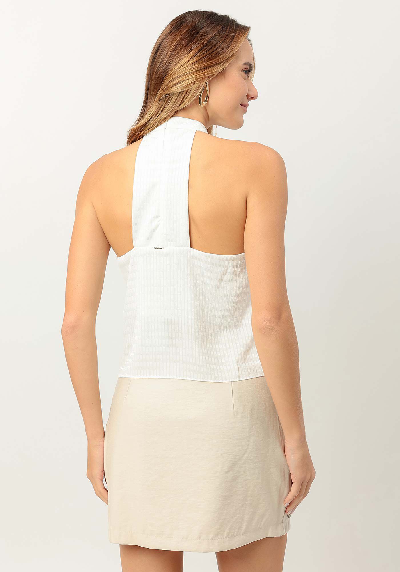 Blusa Halter Neck em Tecido Texturizado com Gola, , large.