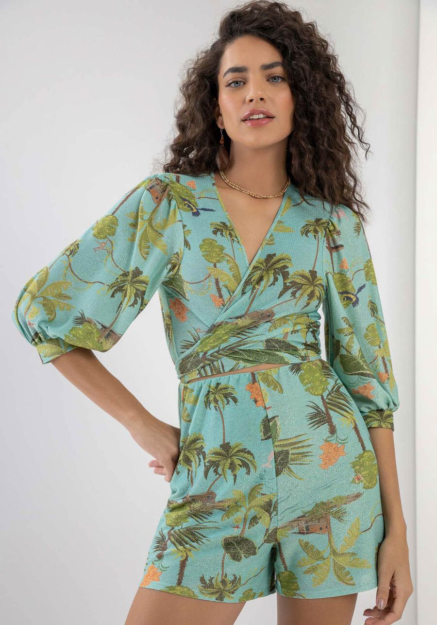 Macacão Curto com Amarração e Leve Brilho, . Macacão Curto com Amarração e Leve Brilho, , large.