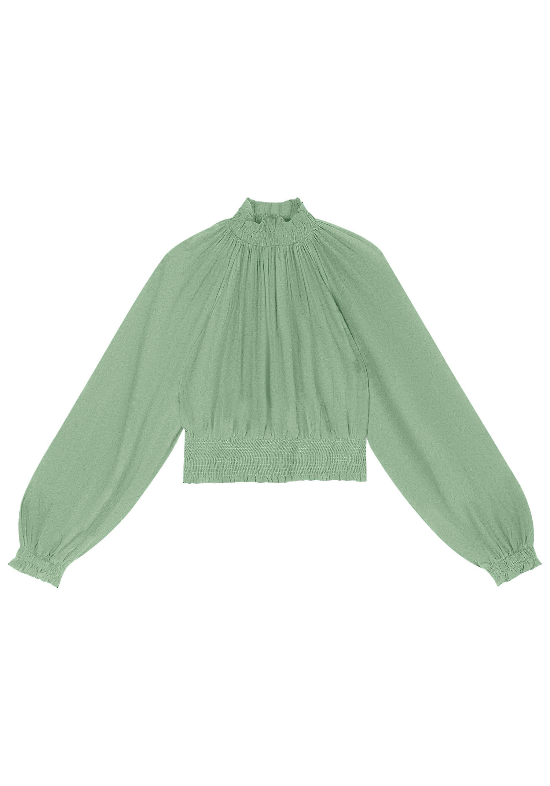 Blusa Manga Longa Franzida com Gola Alta, . Blusa Manga Longa Franzida com Gola Alta, , large.