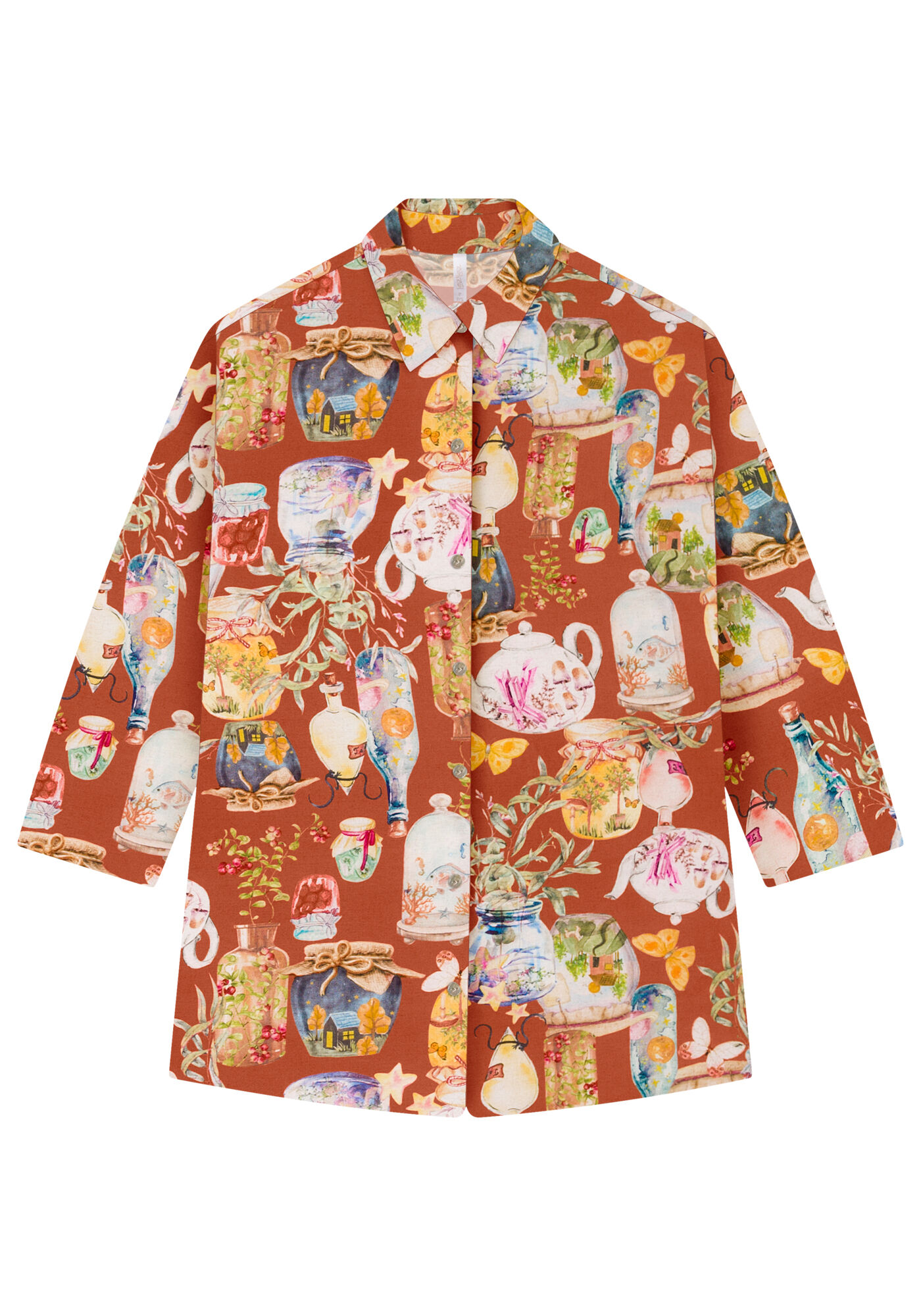 Camisa Manga 3/4 em Viscose Estampada, TERRARIO DE SONHOS, large.