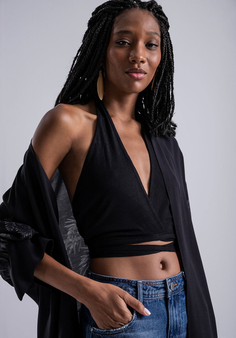 Blusa Frente Única Cropped em Malha com Amarração, . Blusa Frente Única Cropped em Malha com Amarração, , large.