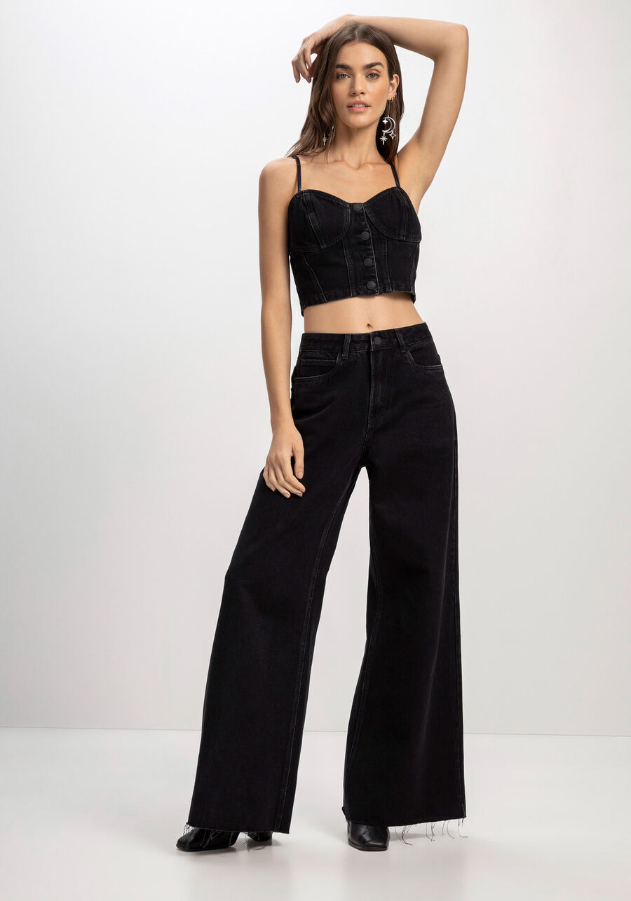 Calça Jeans Preta Pantalona Super Alta, . Calça Jeans Preta Pantalona Super Alta, , large.