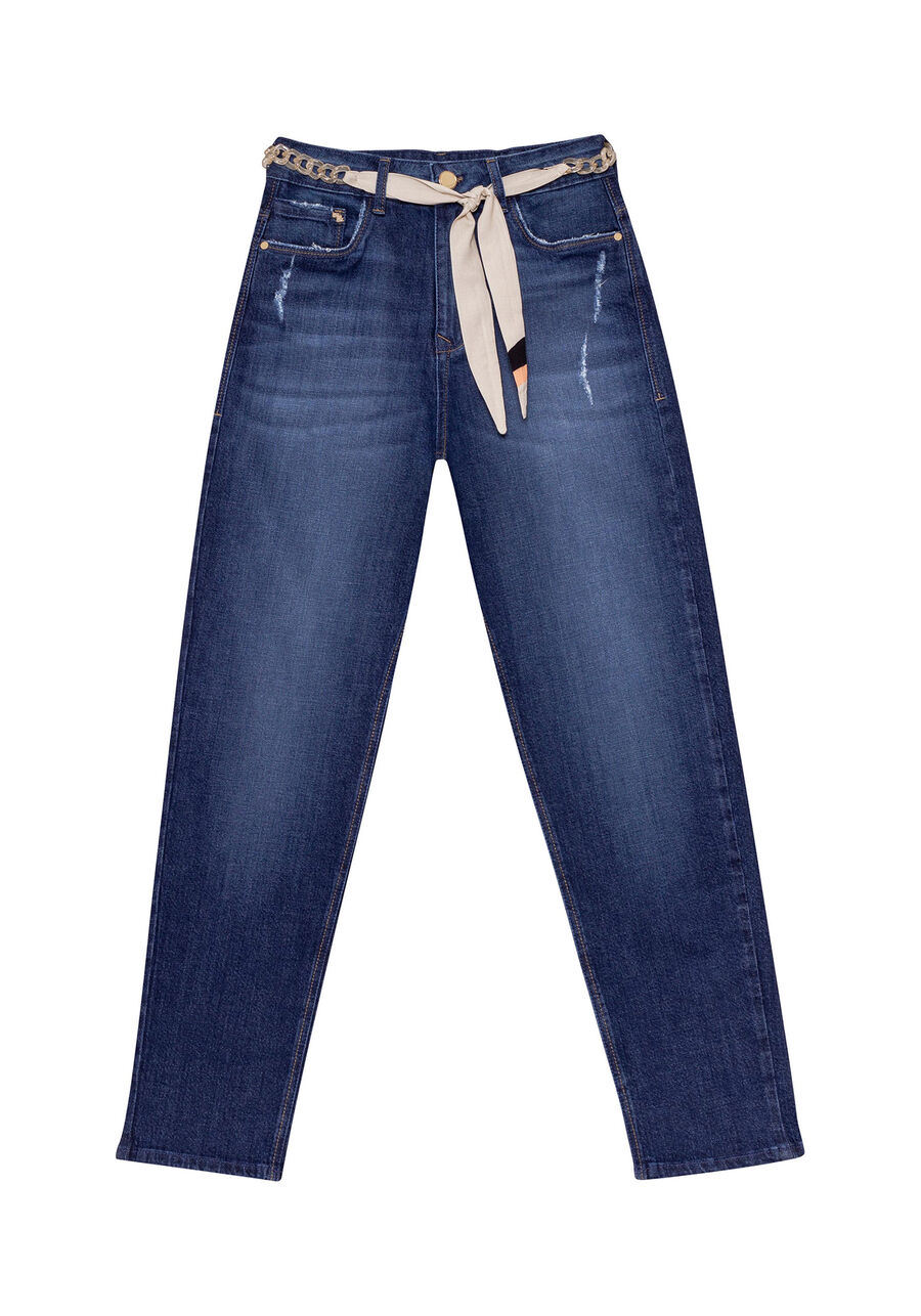 Calça Jeans Reta com Cinto, JEANS, large.