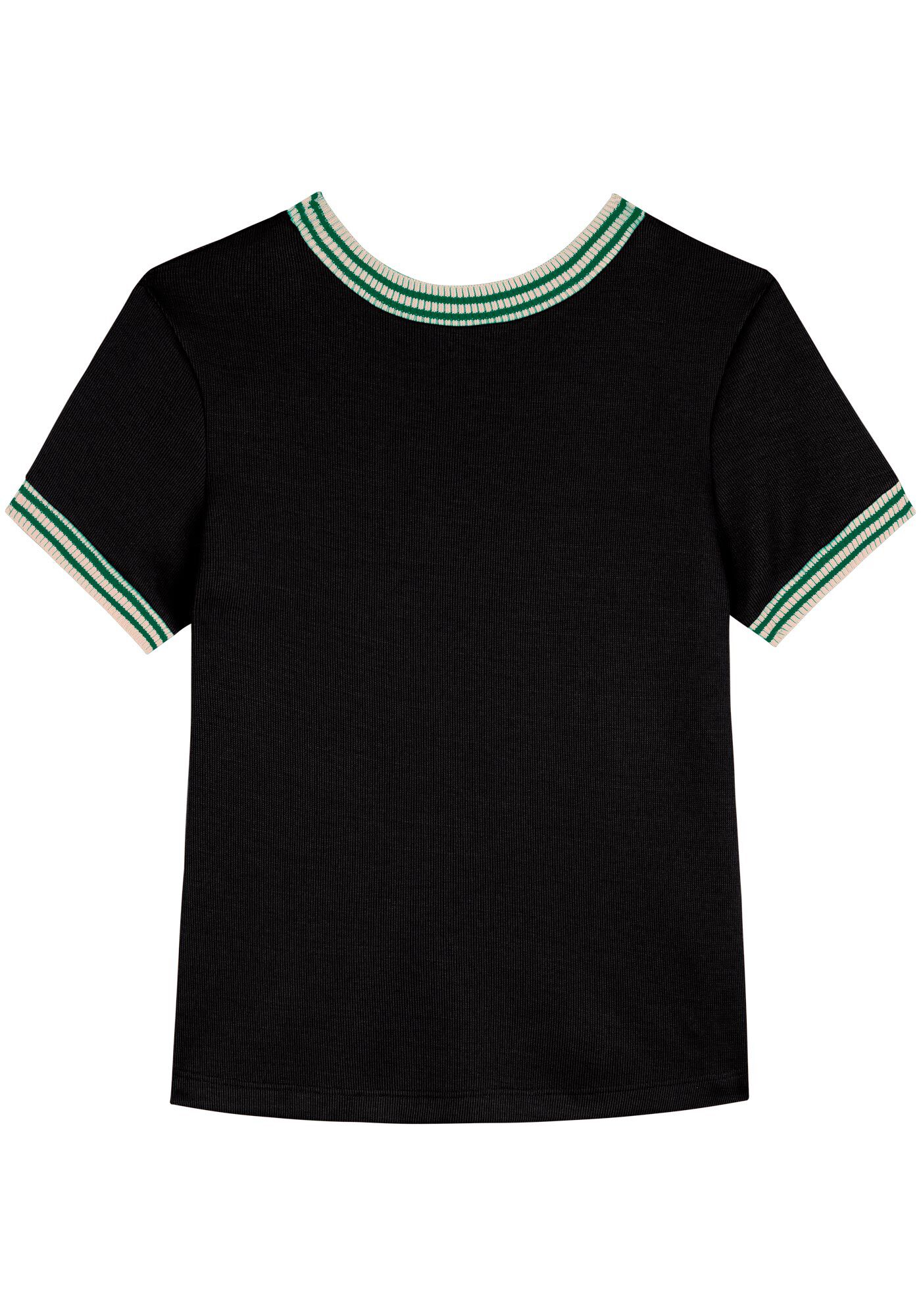 Blusa De Mangas Curtas Em Malha Com Gola Diferenciada, , large.