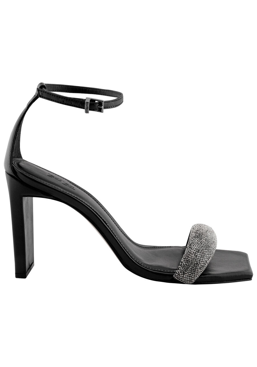 Sandália Salto Alto com Máxi Tira em Strass, PRETO REATIVO. Sandália Salto Alto com Máxi Tira em Strass, PRETO REATIVO, large.