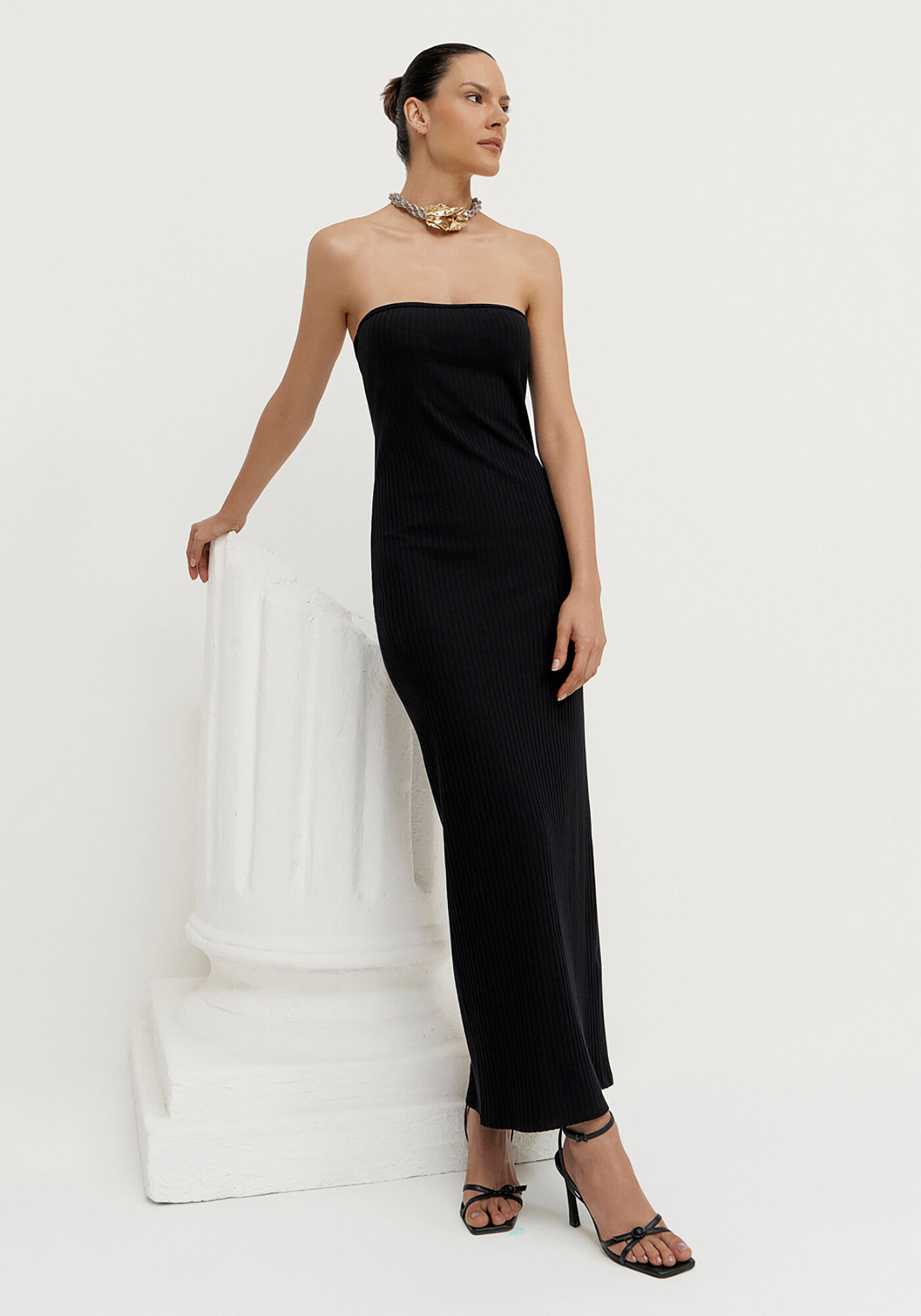 Vestido Midi Canelado Sem Al&ccedil;a, , large.