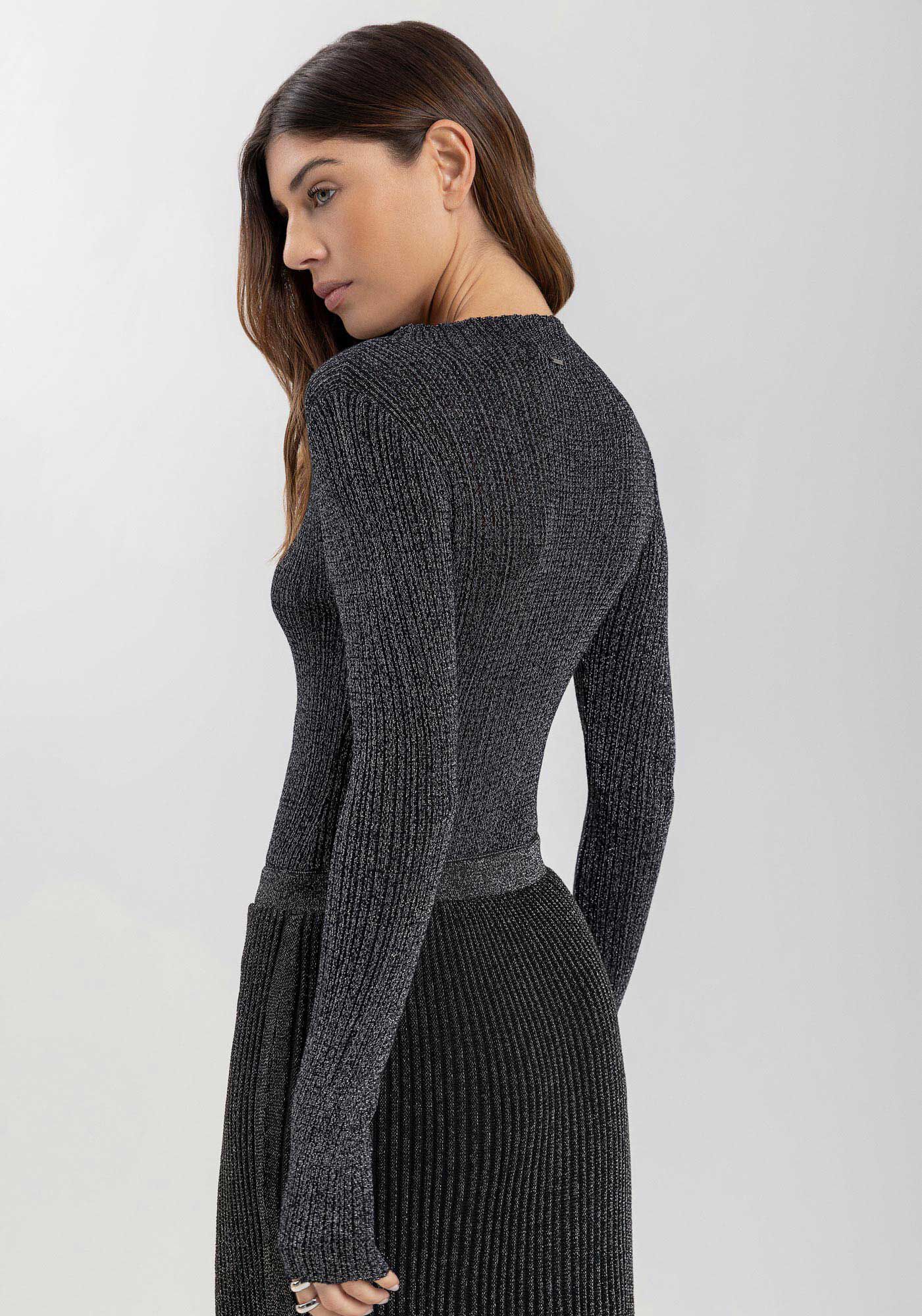 Blusa Curta De Mangas Longas Em Tric&ocirc; Com Fios De Lurex, , large.