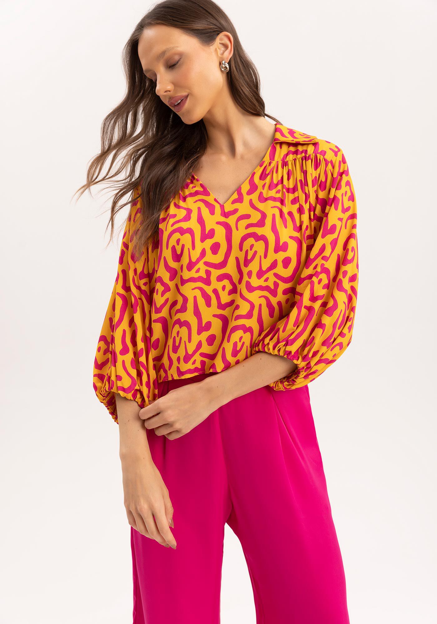 Blusa Manga 3/4 Ampla em Viscose Animal Print, , large.