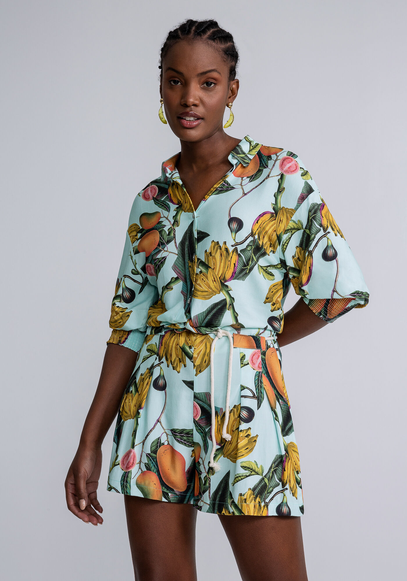 Shorts Cintura Alta Cinto Estampa, , large.