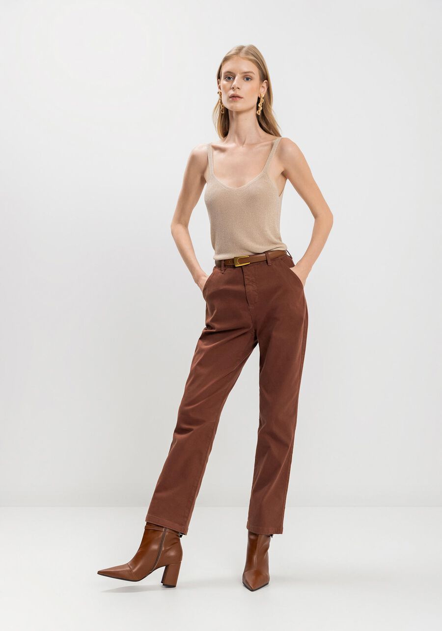 Calça Slim Cropped Com Cintura Alta Em Sarja Com Elastano, . Calça Slim Cropped Com Cintura Alta Em Sarja Com Elastano, , large.