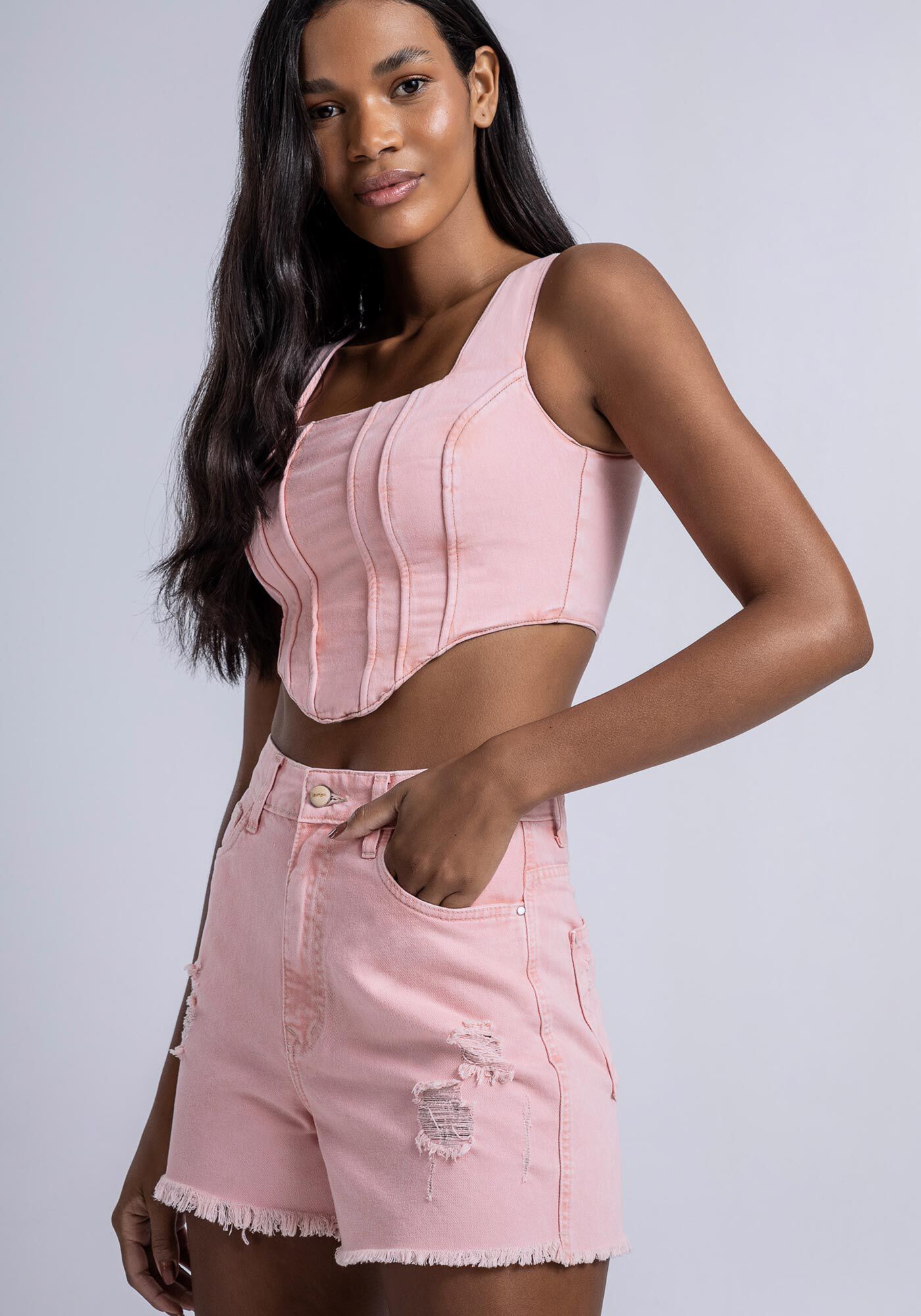 Shorts Sarja Calif&oacute;rnia Estonado Cintura Super Alta, , large.