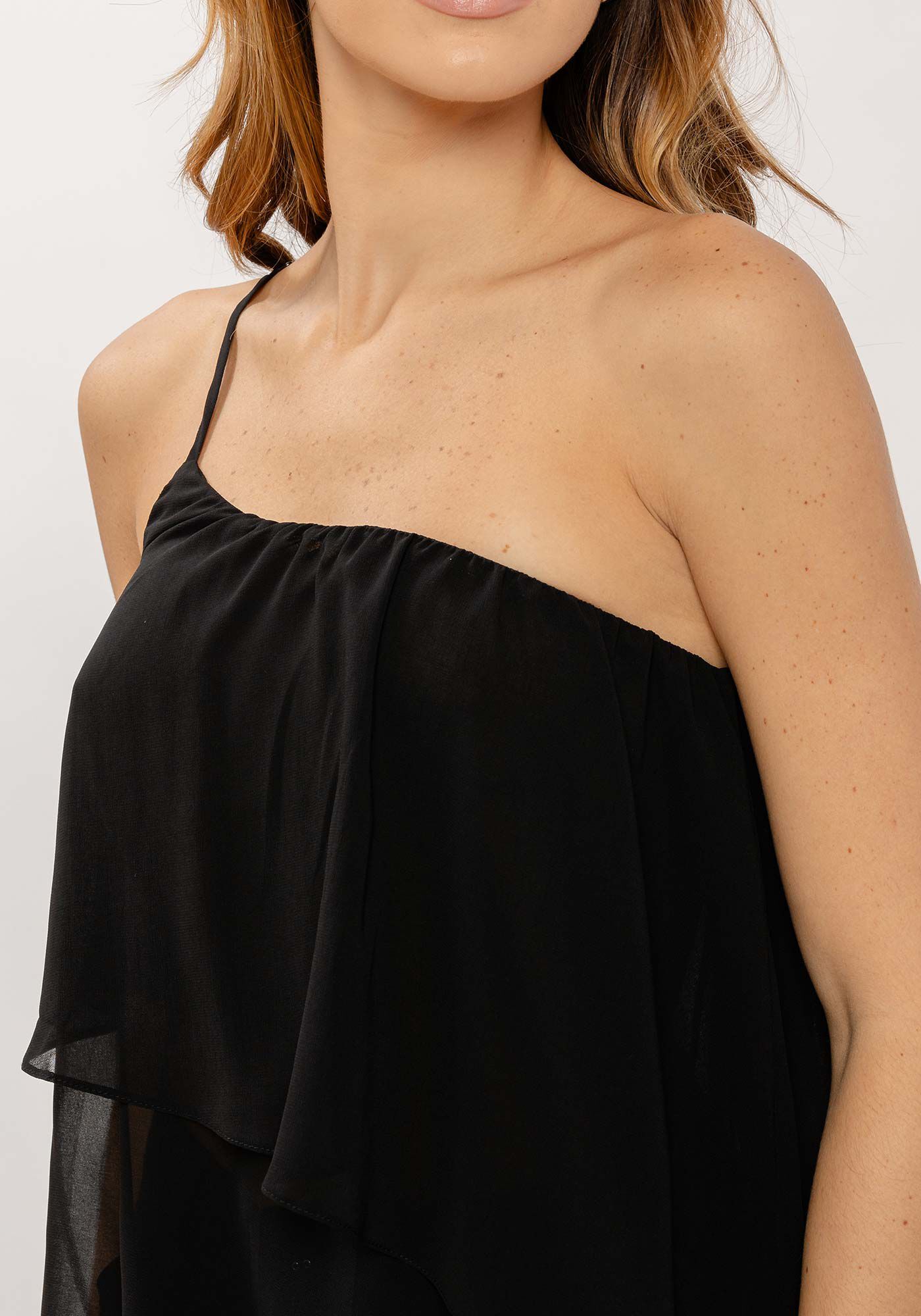 Blusa Ombro S&oacute; em Chiffon com Babado, , large.