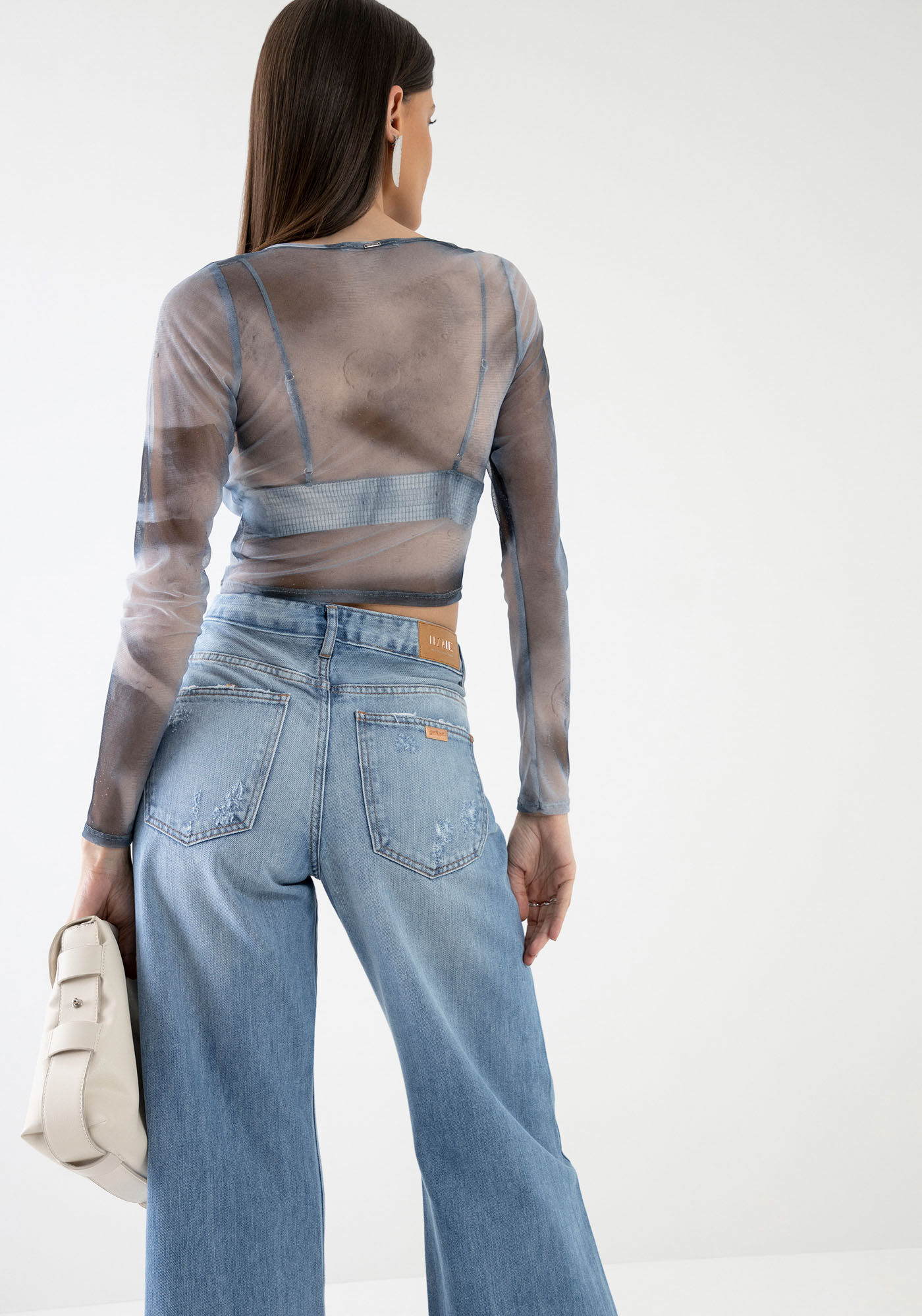 Blusa Manga Longa em Tule Estampado com Top, , large.