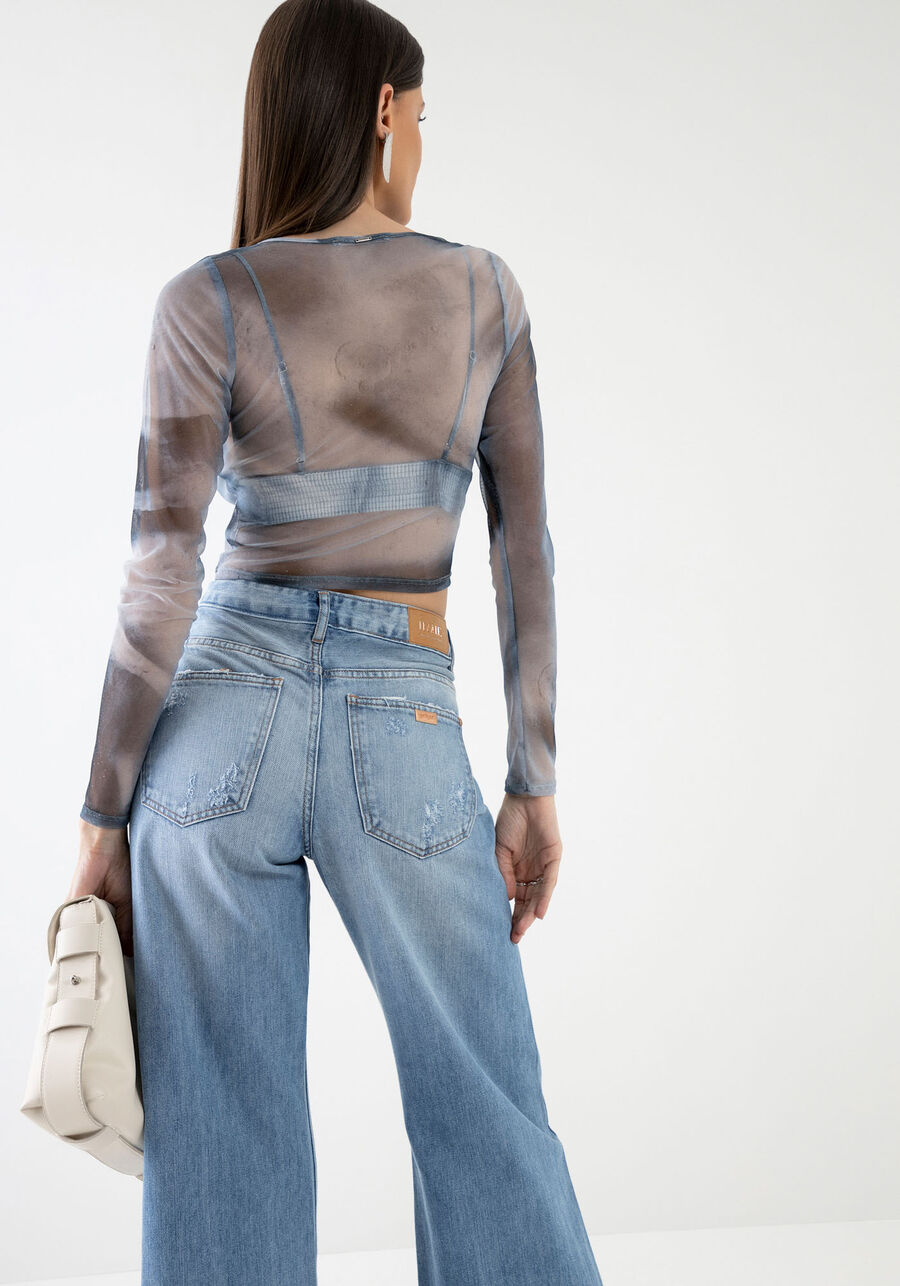 Blusa Manga Longa em Tule Estampado com Top, . Blusa Manga Longa em Tule Estampado com Top, , large.