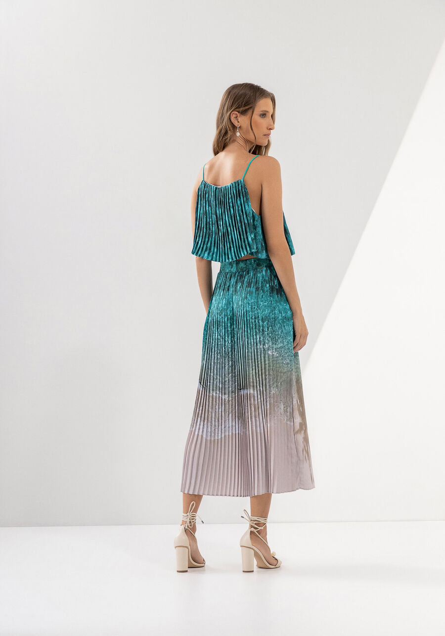 Saia Midi Plissada com Estampa Beach, . Saia Midi Plissada com Estampa Beach, , large.