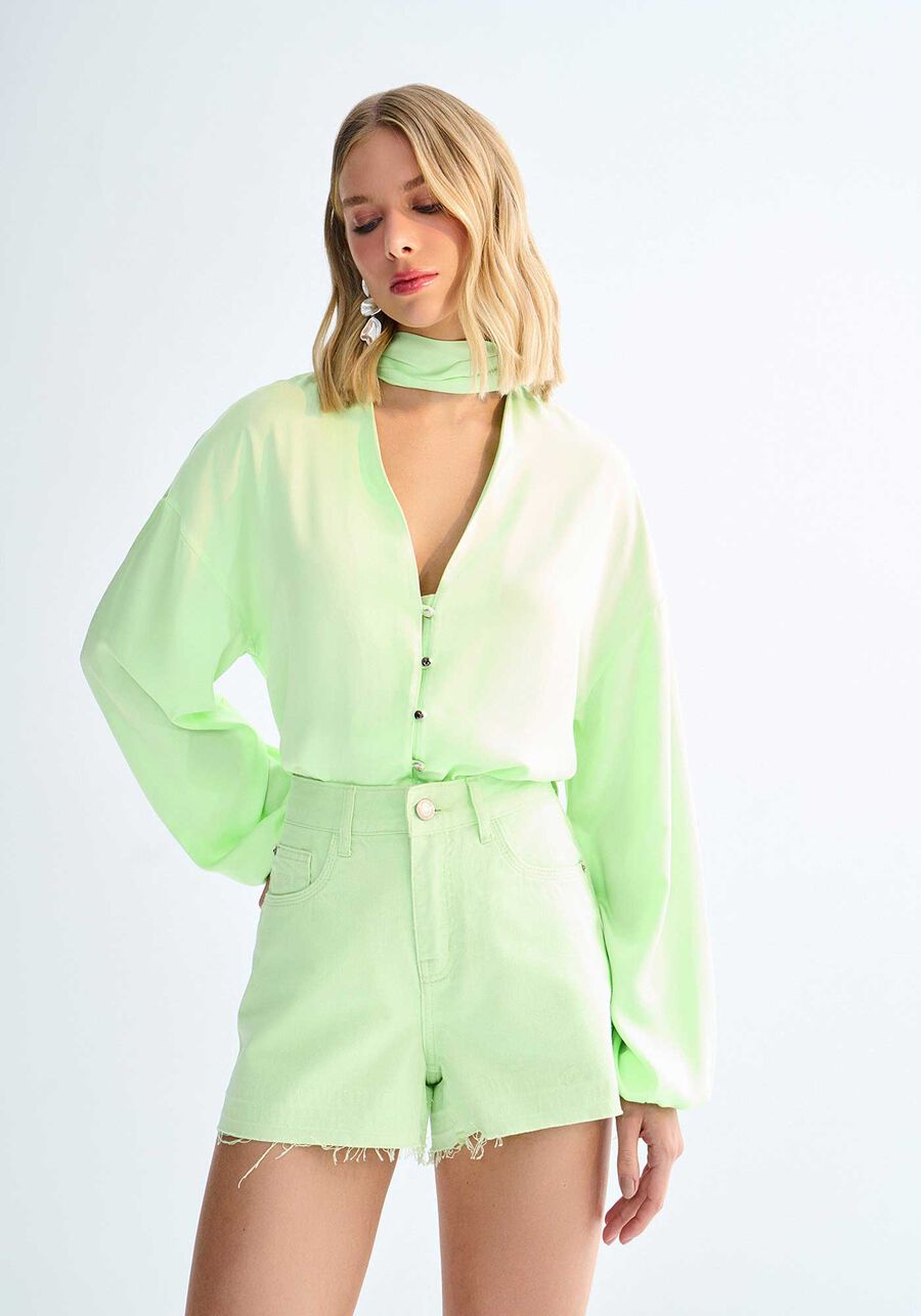 Shorts Sarja Linha A Cintura Alta Desfiado, . Shorts Sarja Linha A Cintura Alta Desfiado, , large.