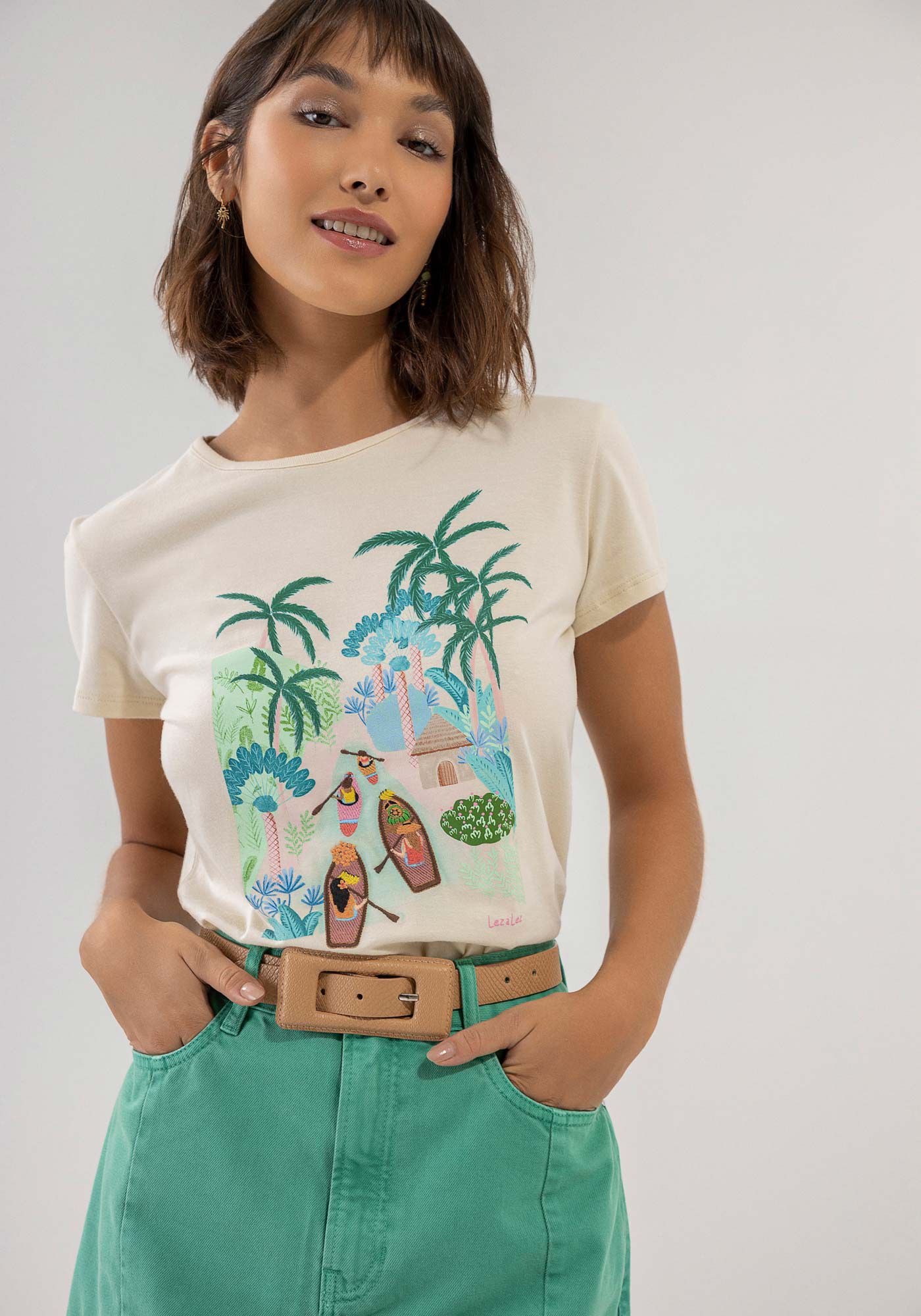 T-shirt Estampada em Malha Prime com Bordado, , large.