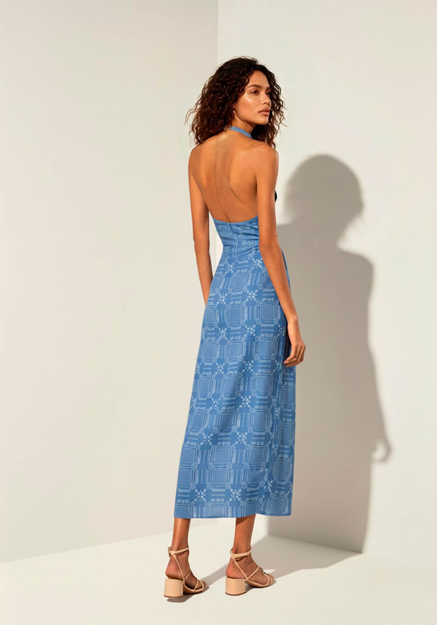 Vestido Ch&aacute; Transpassado Frente &Uacute;nica Estampado, CHECK AZUL, large.