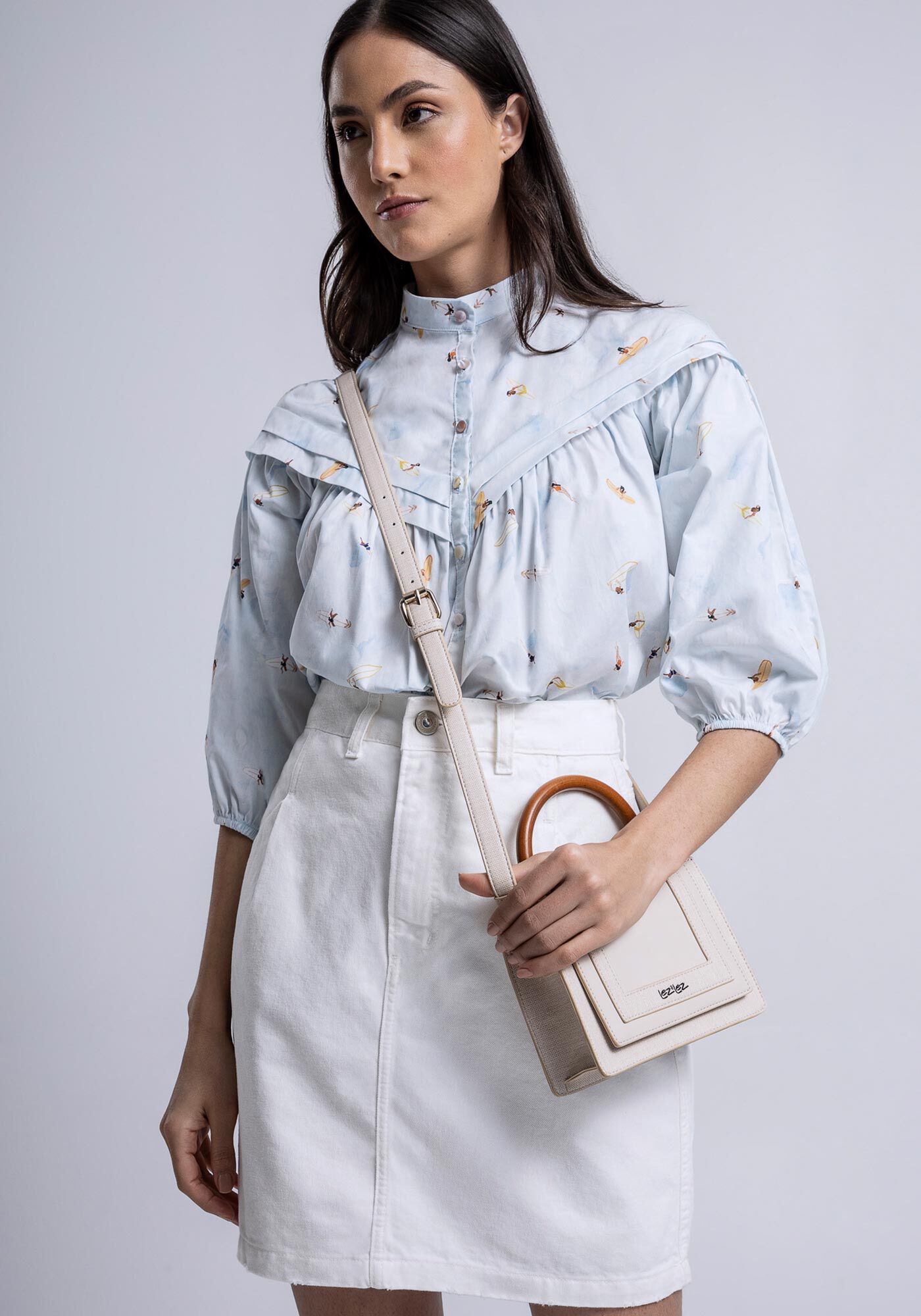 Saia Sarja Curta com Cintura Alta, , large.