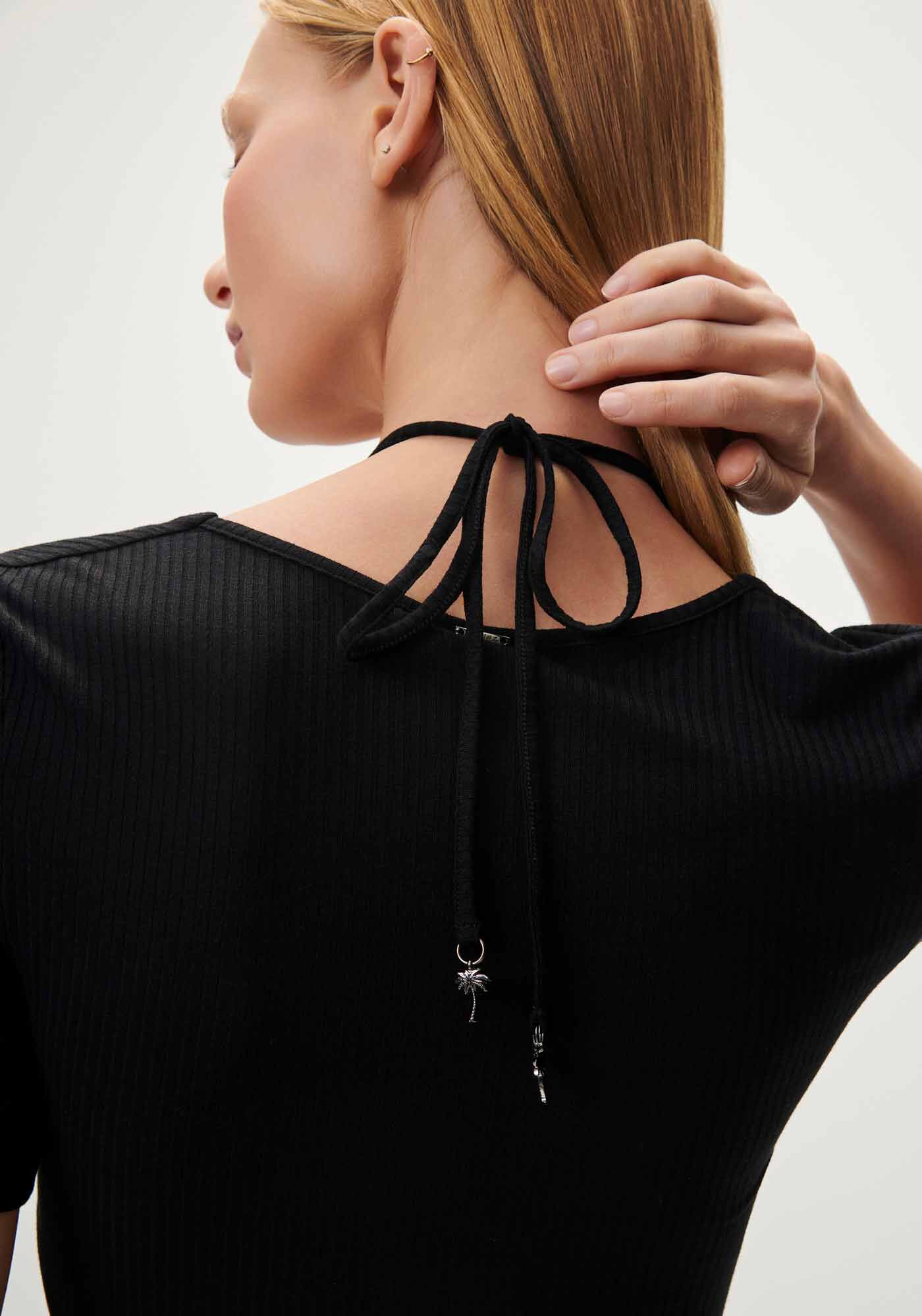 Blusa Canelada com Amarra&ccedil;&atilde;o Decote, PRETO REATIVO, large.