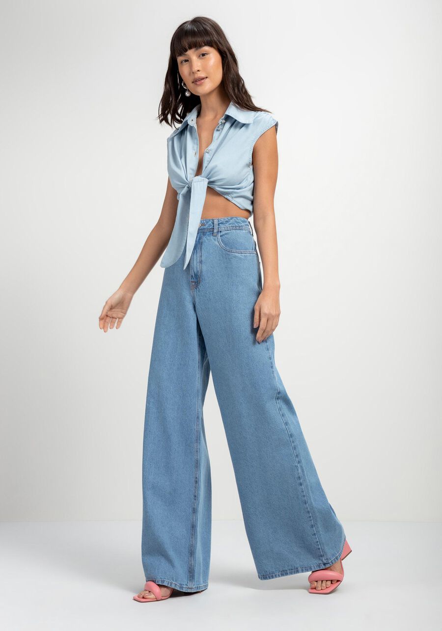 Calça Jeans Wide Leg Super Alta Sustentável, JEANS CLARO. Calça Jeans Wide Leg Super Alta Sustentável, JEANS CLARO, large.