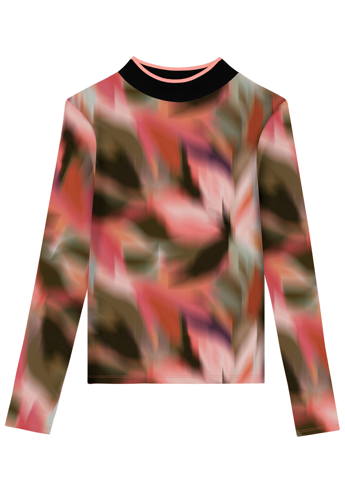 Blusa Manga Longa Canelada com Gola Alta Retil&iacute;nea, , large.