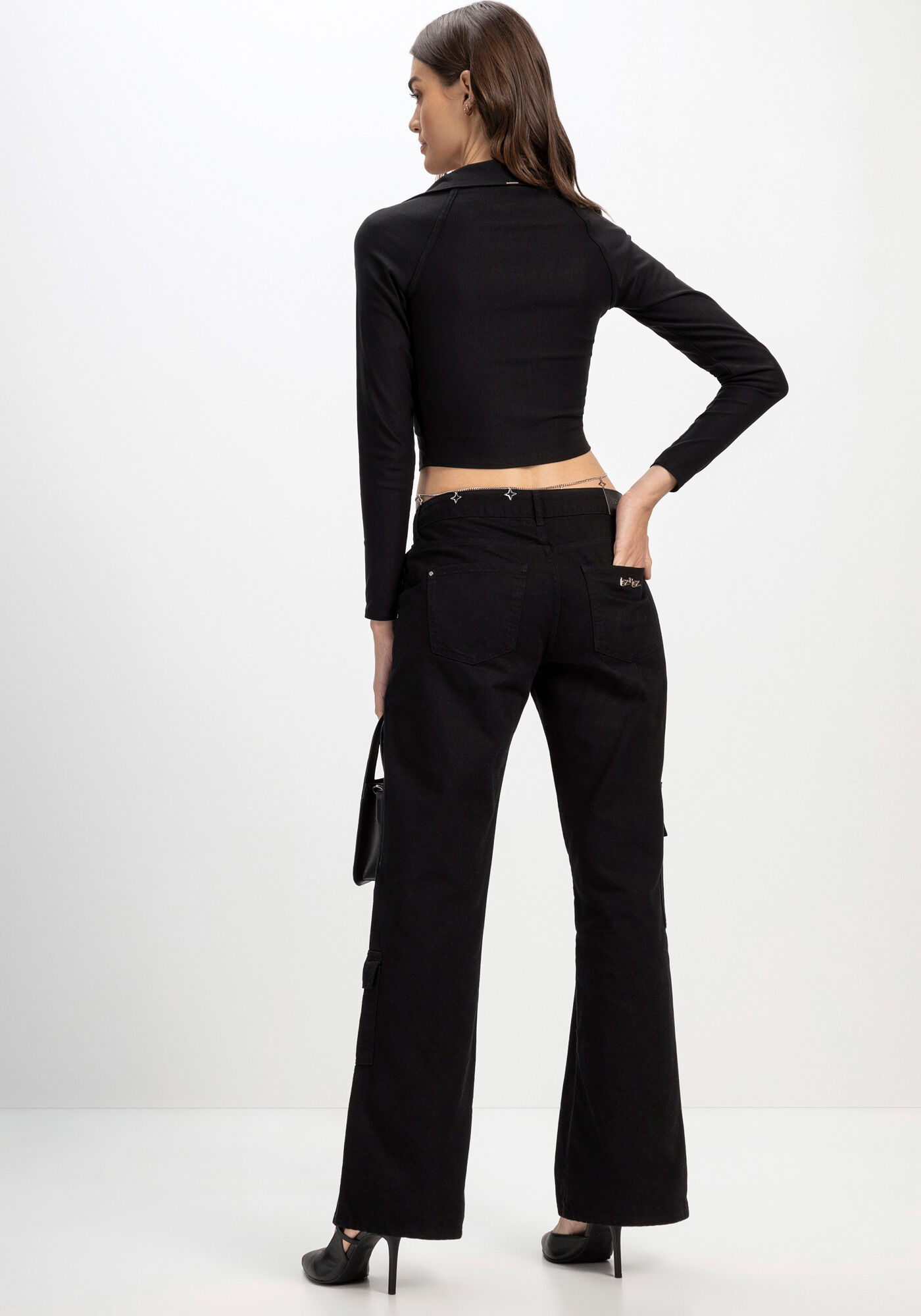 Camisa Manga Longa Estruturada com Strass, PRETO REATIVO, large.