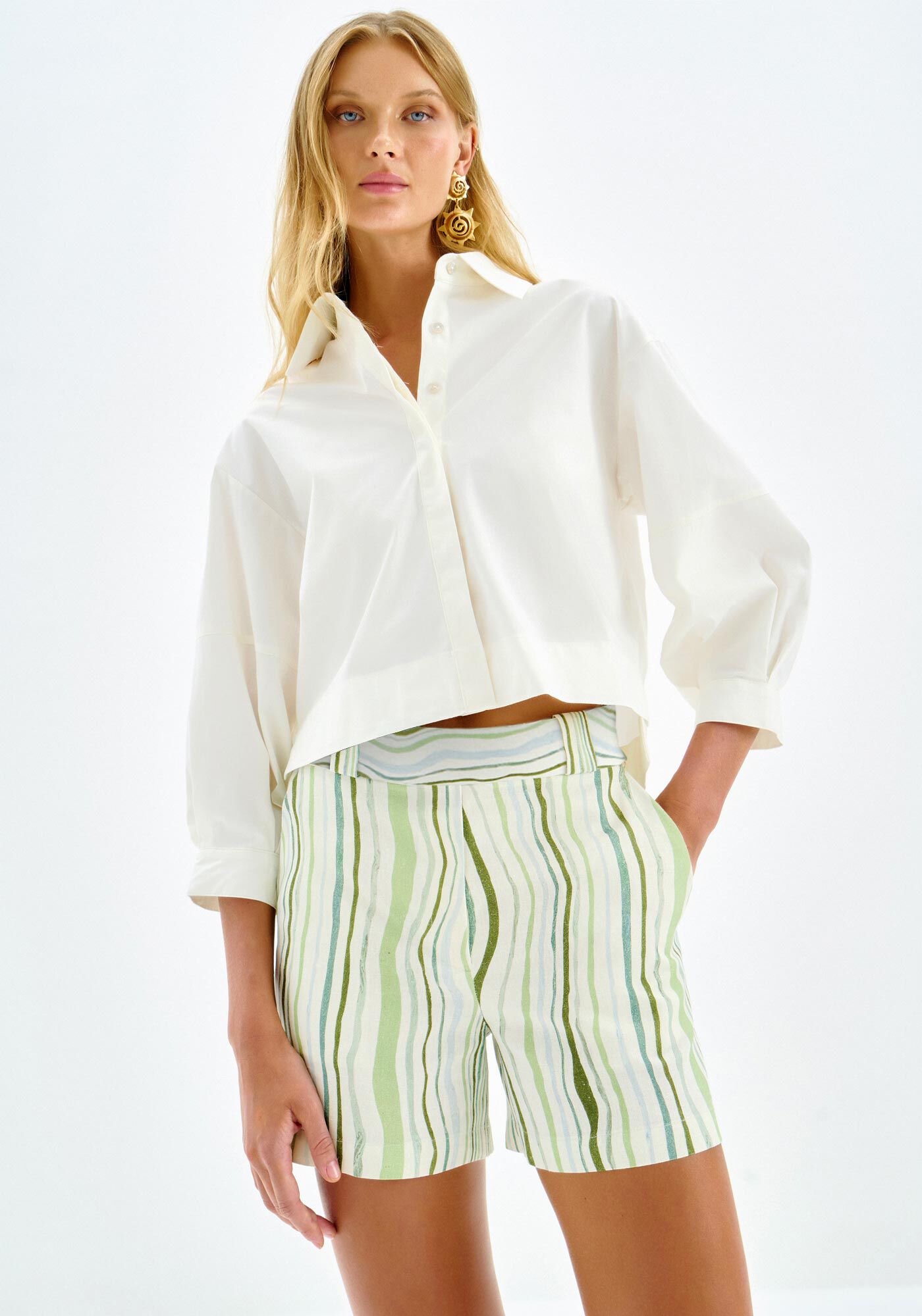 Shorts Alfaiataria Estampado em Linho, BREEZE, large.