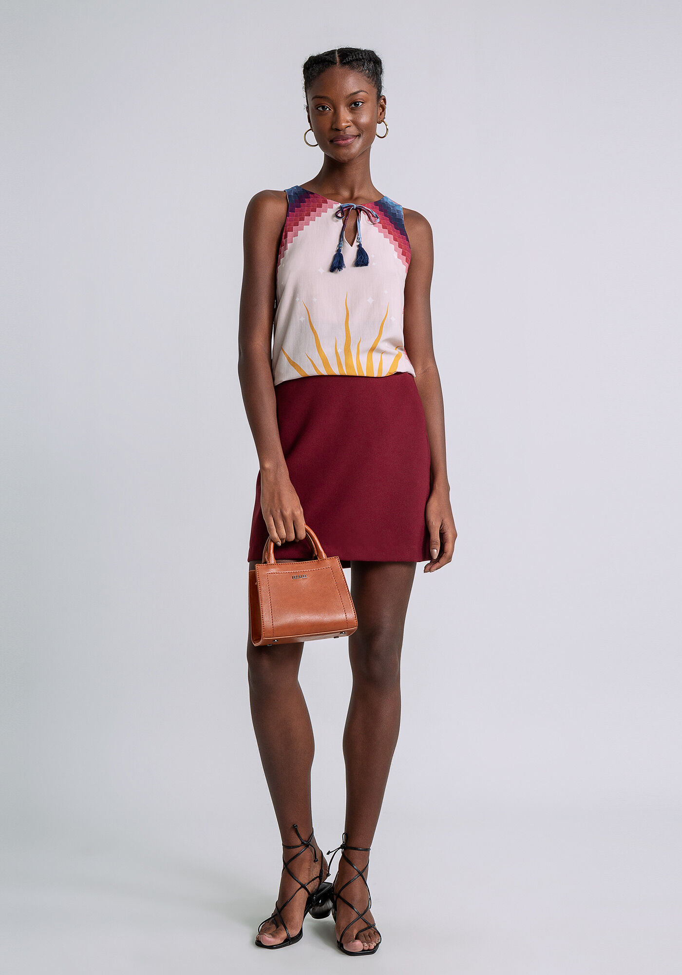 Blusa Amarra&ccedil;&atilde;o Decote Tassel Estampada, , large.