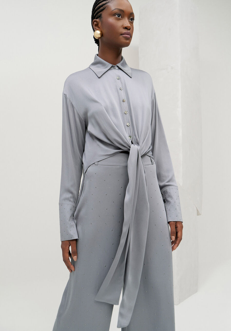 Camisa Alongada com Amarração Faixa e Strass, . Camisa Alongada com Amarração Faixa e Strass, , large.