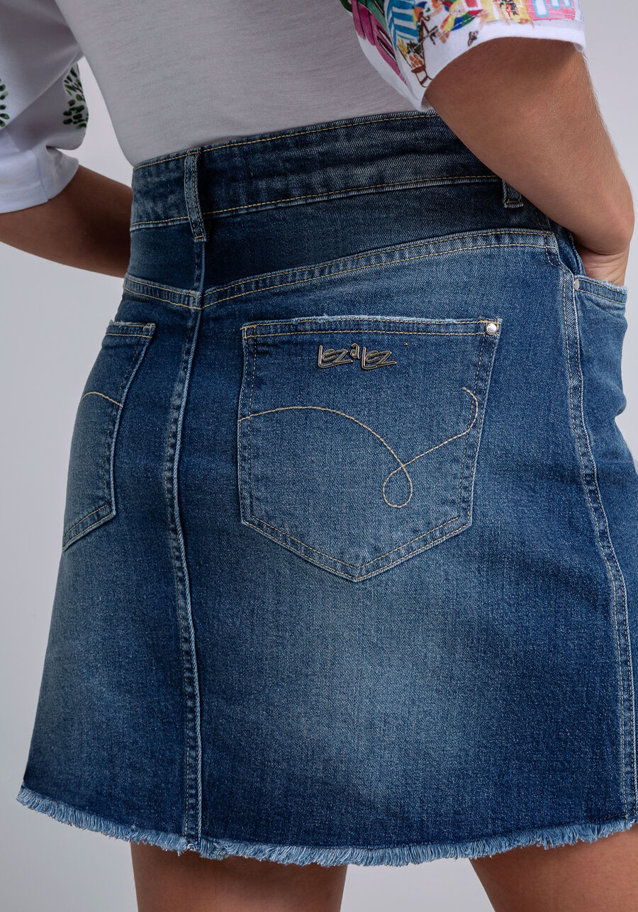 Saia Jeans Cintura Alta com Barra Assimétrica, JEANS, large.