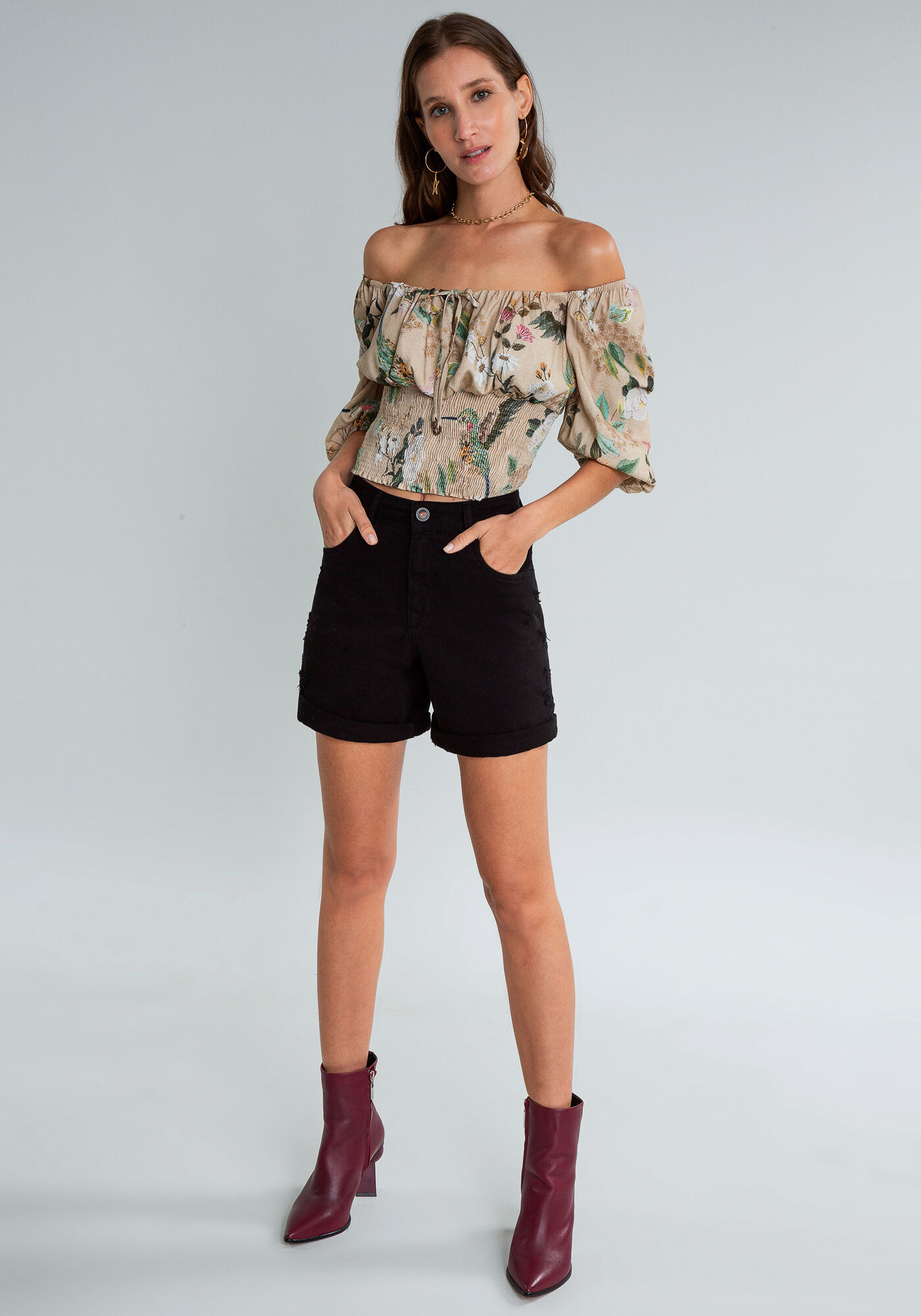 Blusa Manga Bufante Amarra&ccedil;&atilde;o Estampad, BEIJA FLOR, large.