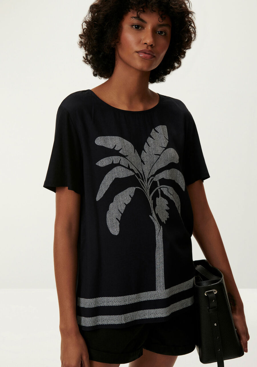 Blusa Manga Curta em Tecido Plano Estampada, . Blusa Manga Curta em Tecido Plano Estampada, , large.