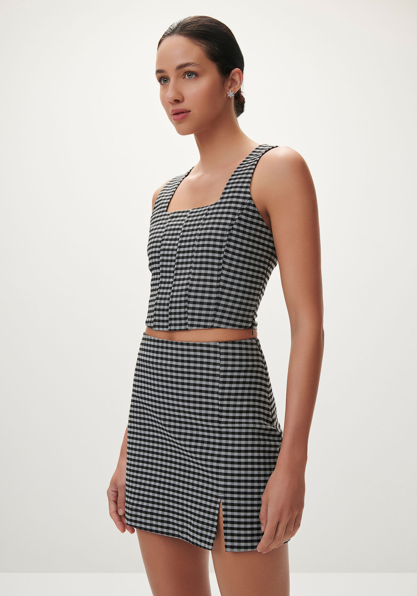 Saia Curta Cintura Alta Xadrez, , large.