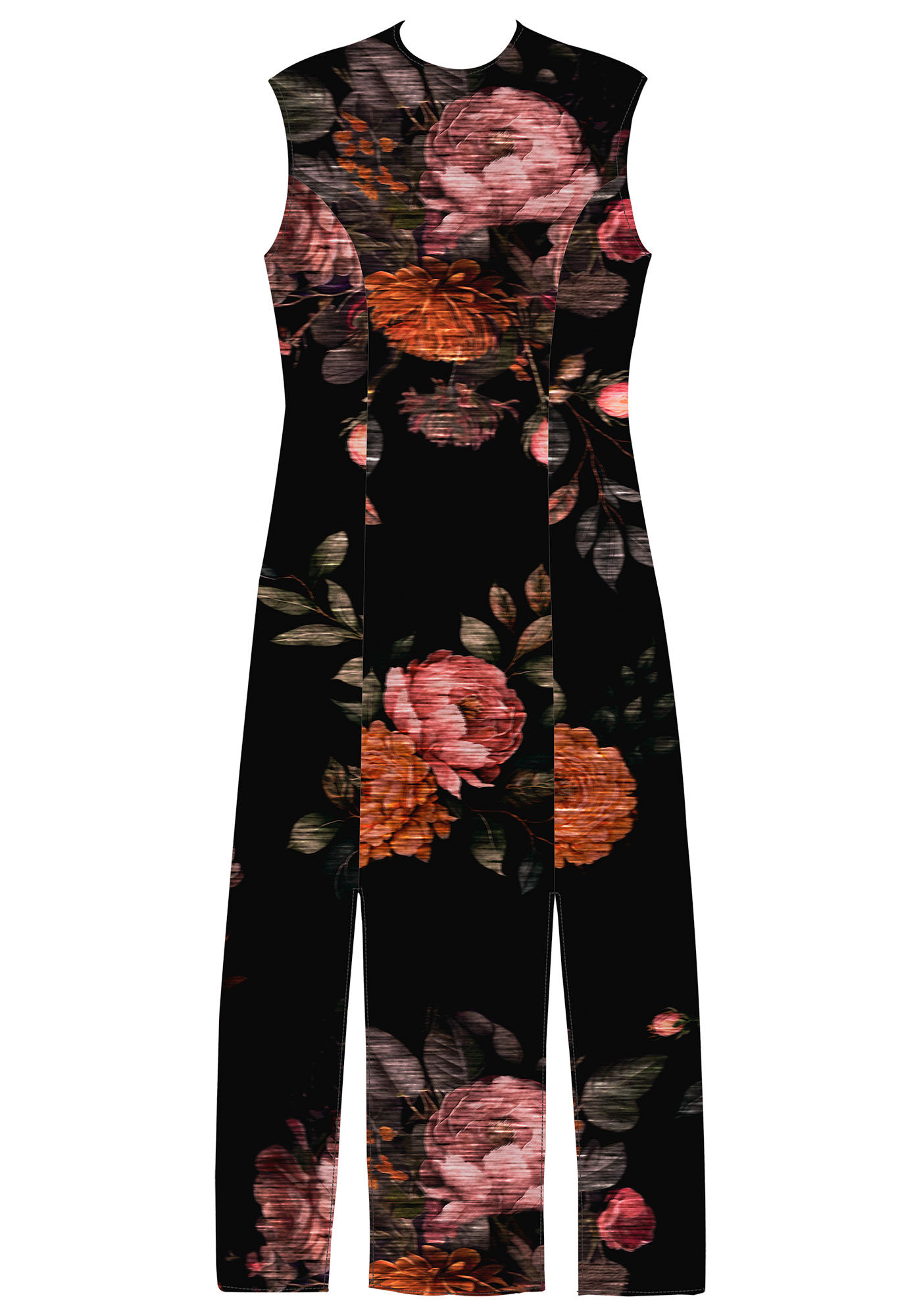 Vestido Midi Estampado em Viscose com Fendas, , large.